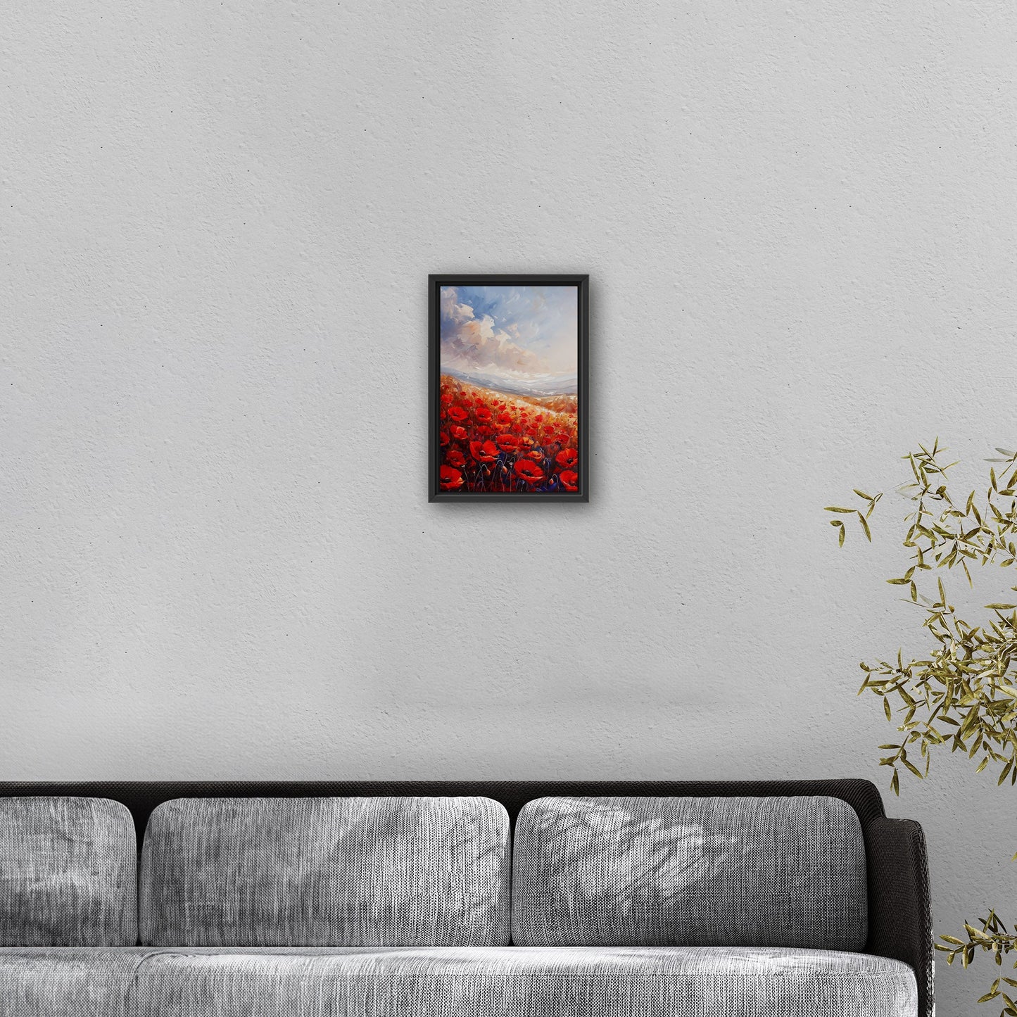 Poppy Field Painting in Minimalist Style - Serene Elegance