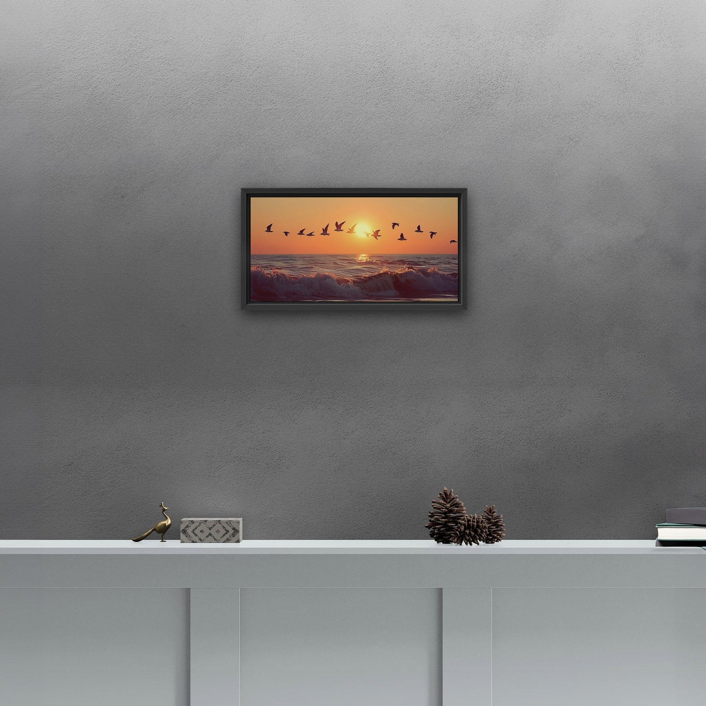 Soothing blend of colors and seagulls - Tranquil Ocean Sunset