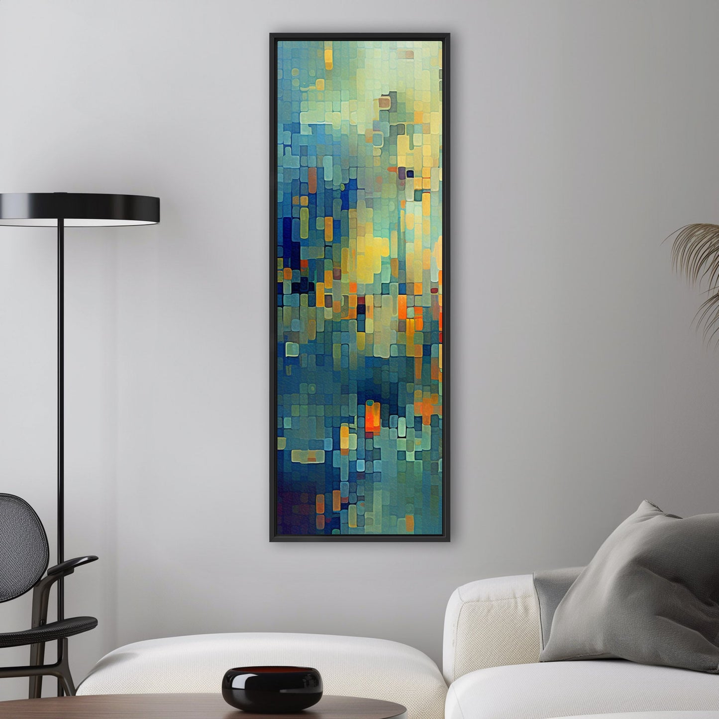 Absract Geometric Painting in Aqua Greens and Yellows -Retro Digital Pixel Art Delight