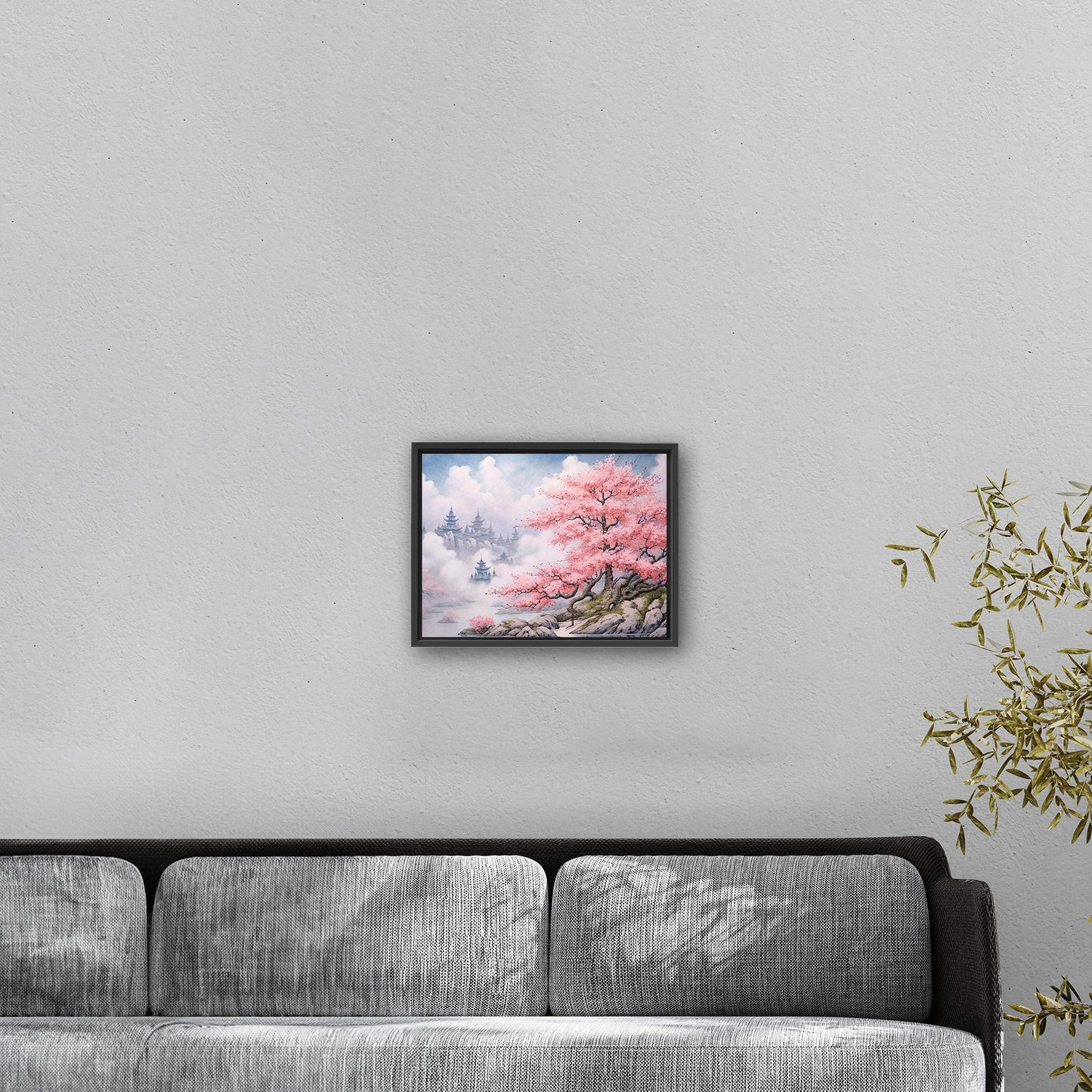 Asian Botanical Watercolor - Cherry Blossom Serenity Zen Garden