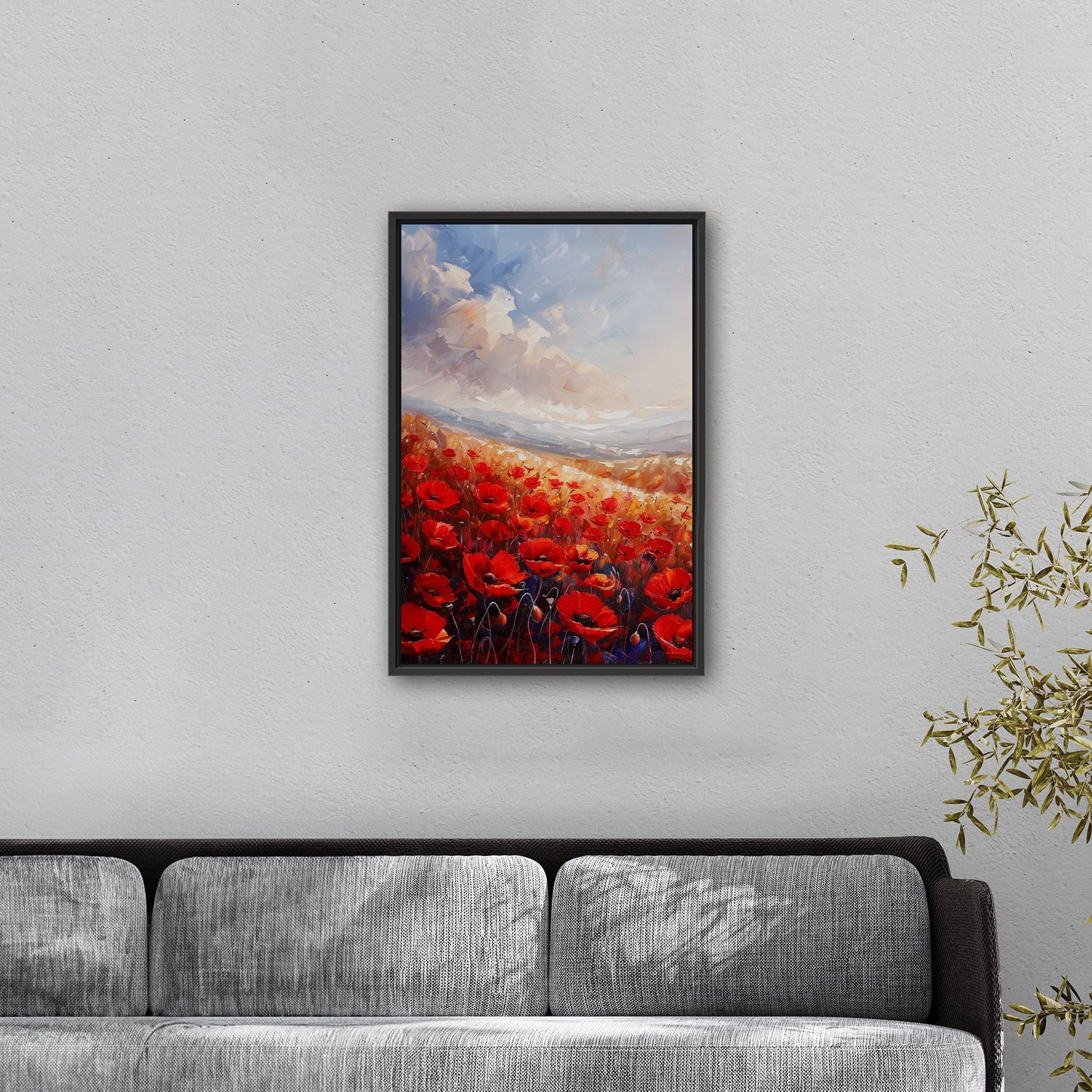 Poppy Field Painting in Minimalist Style - Serene Elegance