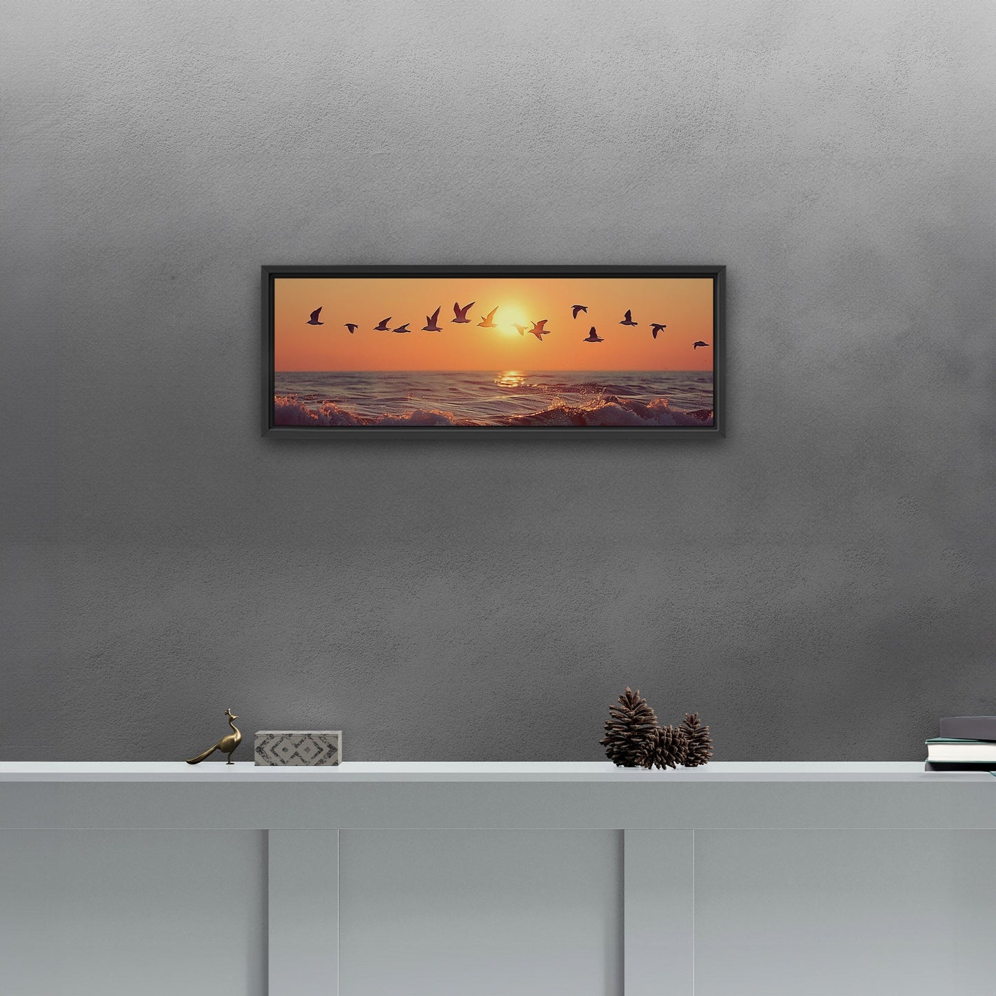 Soothing blend of colors and seagulls - Tranquil Ocean Sunset