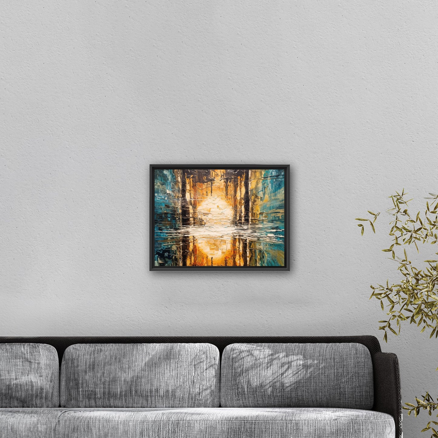 Oil Painting Impressionist Landscape with Sunset Over Water with Reflections - Ethereal Reflections in Distorted Water