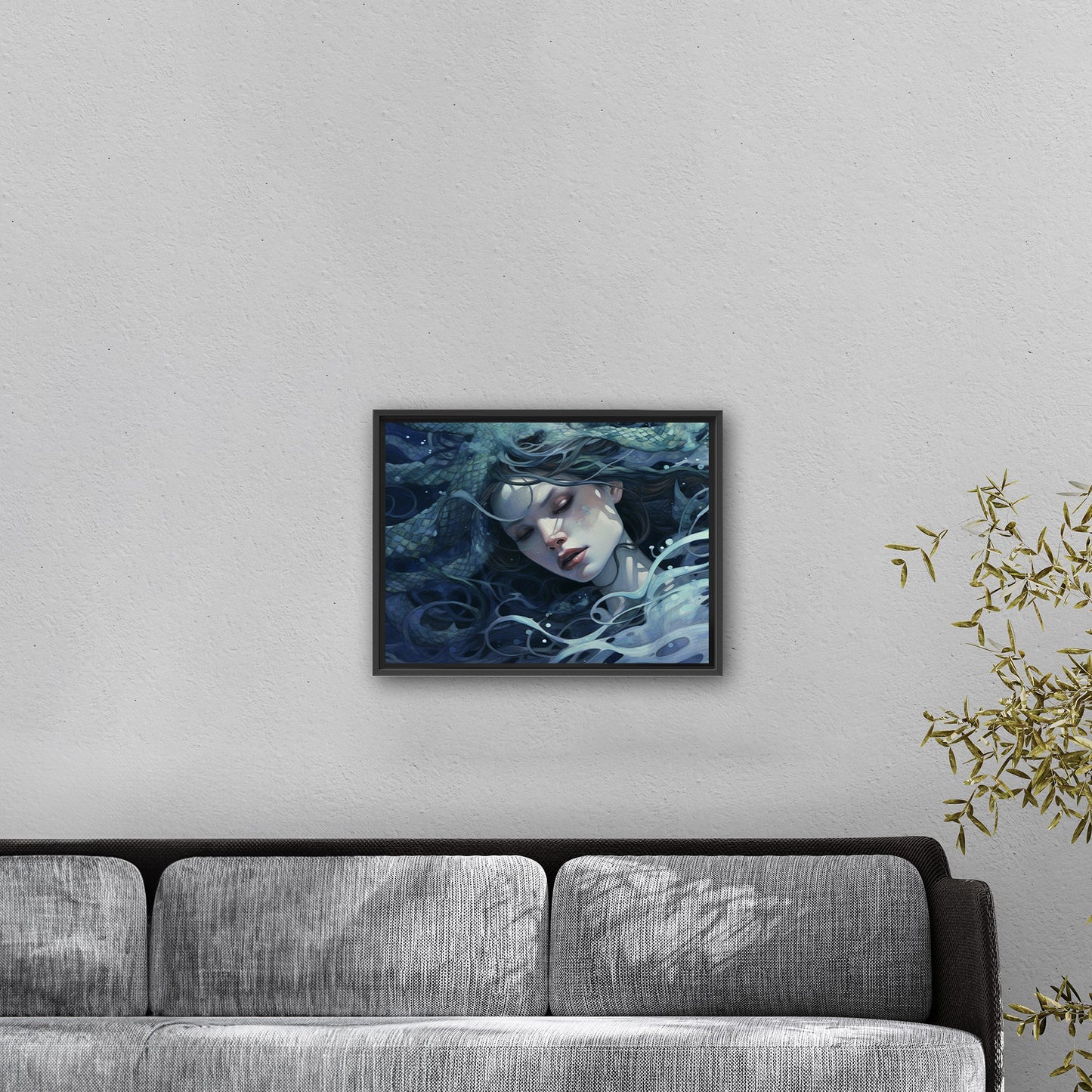 Mermaid Facial Portrait in Watercolor Blues - Mystic Mermaid: Secrets of the Sea