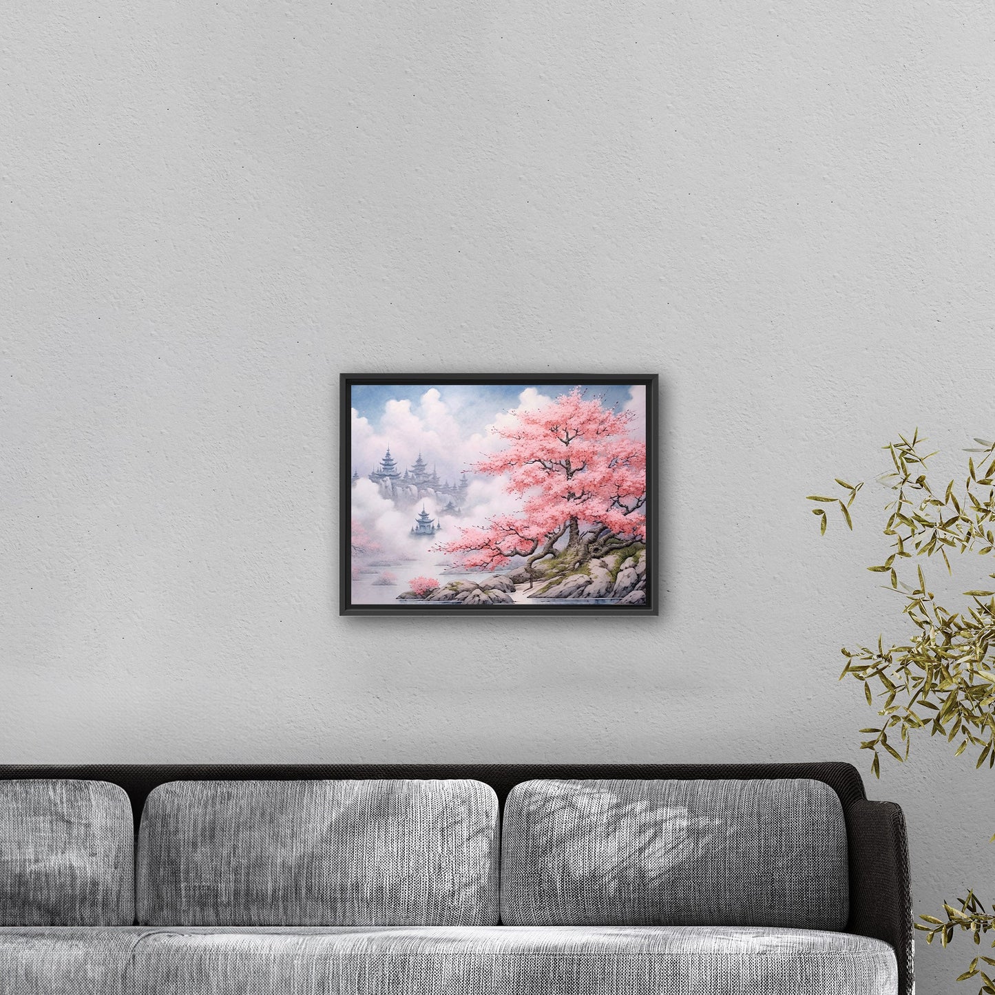 Asian Botanical Watercolor - Cherry Blossom Serenity Zen Garden
