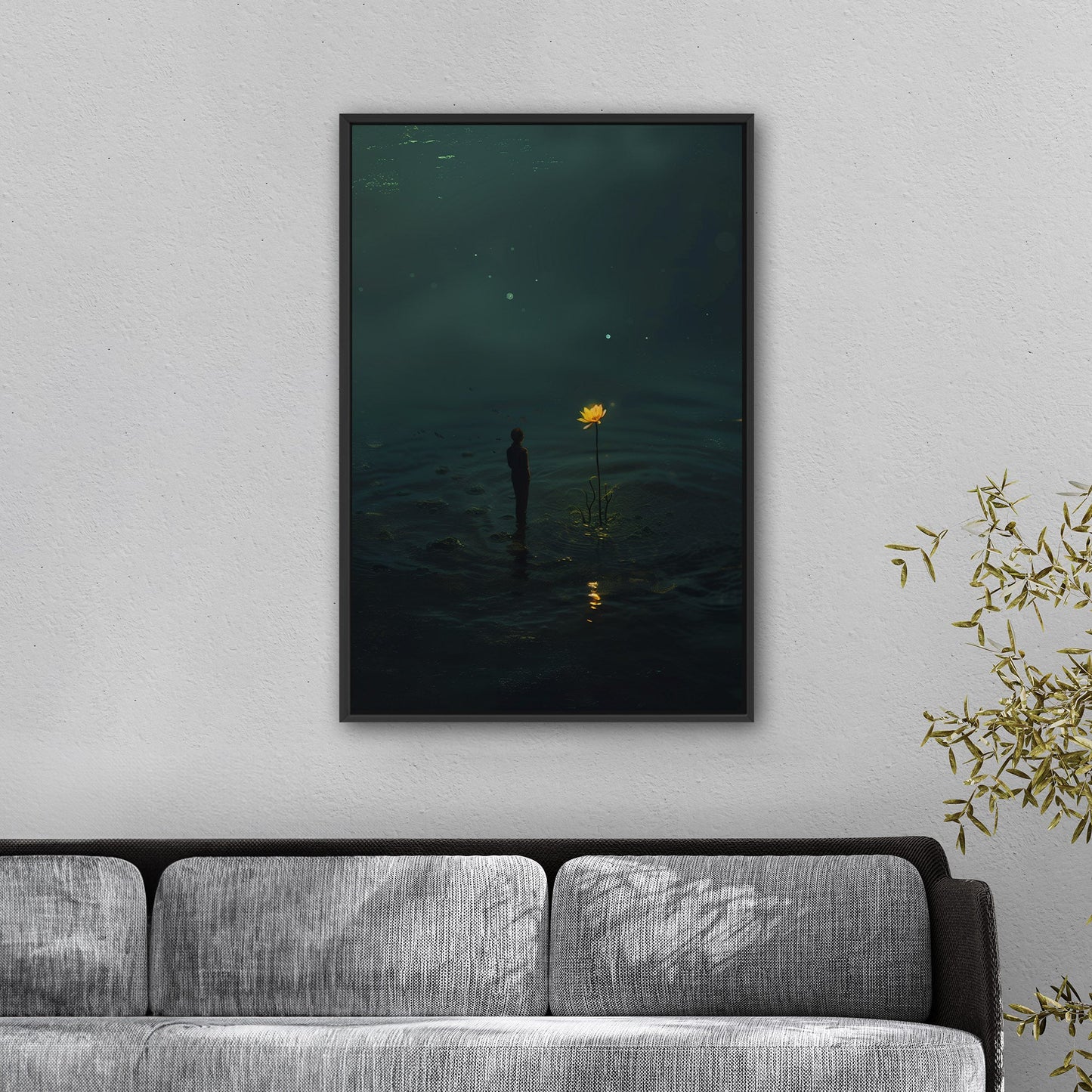 Surreal Image of Man Staring at Giant Dandelion - Hope's Flicker in Despair's Abyss