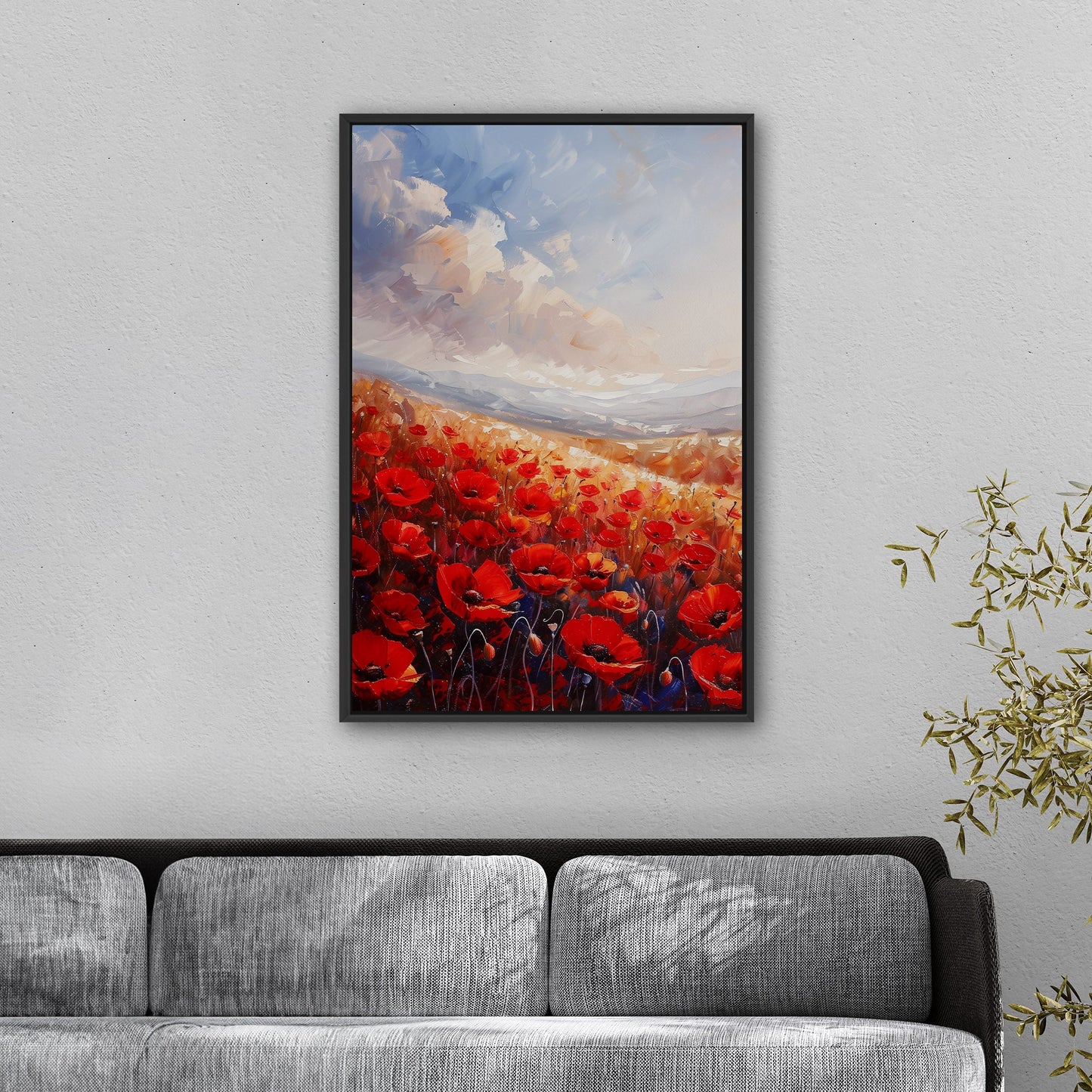 Poppy Field Painting in Minimalist Style - Serene Elegance