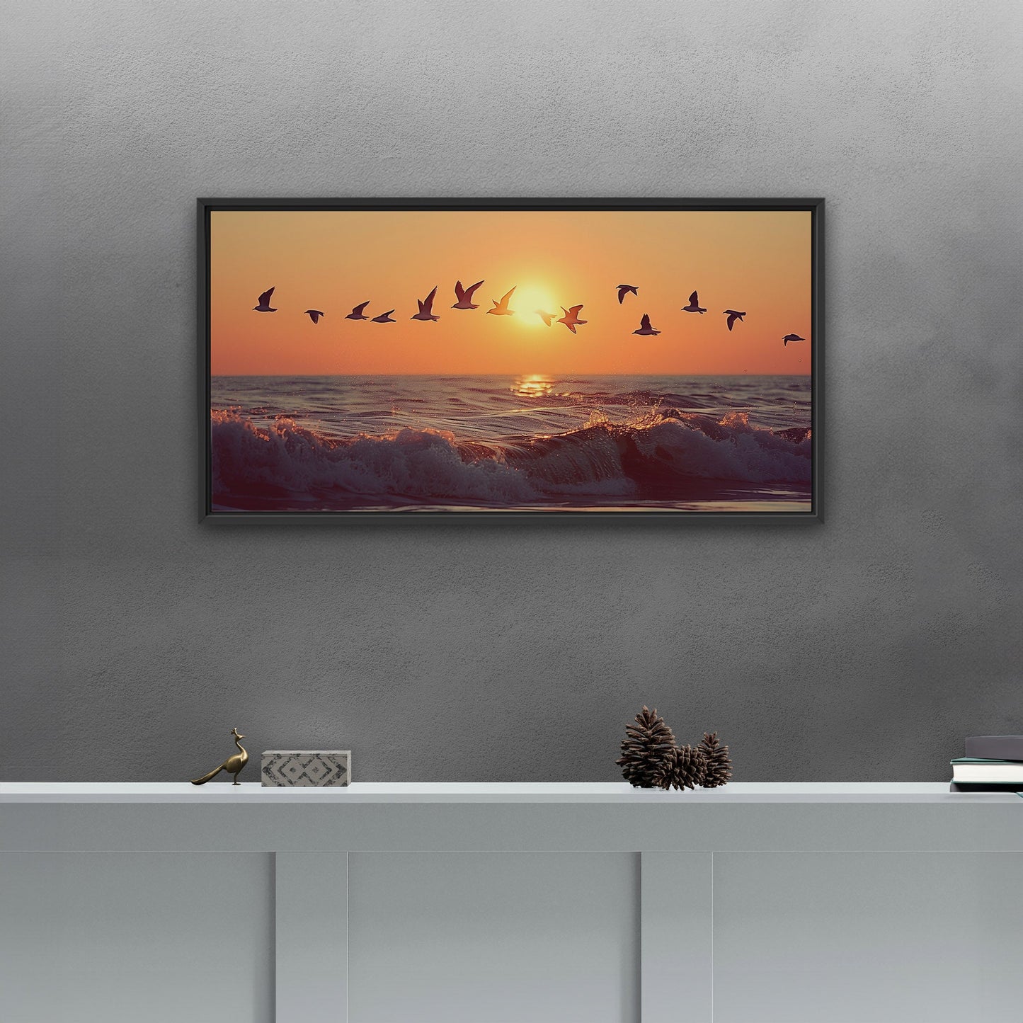 Soothing blend of colors and seagulls - Tranquil Ocean Sunset