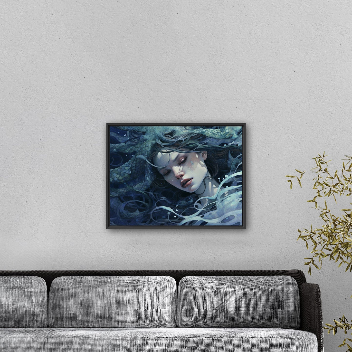 Mermaid Facial Portrait in Watercolor Blues - Mystic Mermaid: Secrets of the Sea