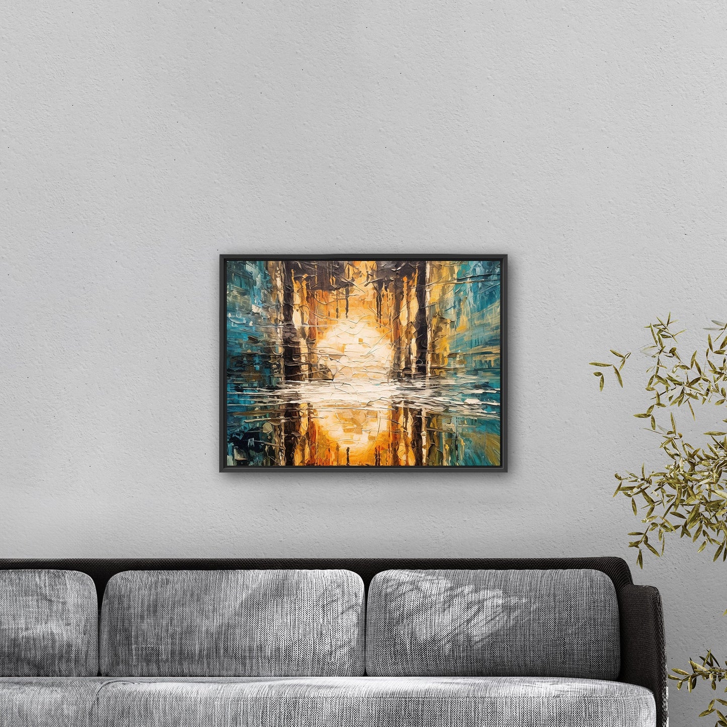 Oil Painting Impressionist Landscape with Sunset Over Water with Reflections - Ethereal Reflections in Distorted Water