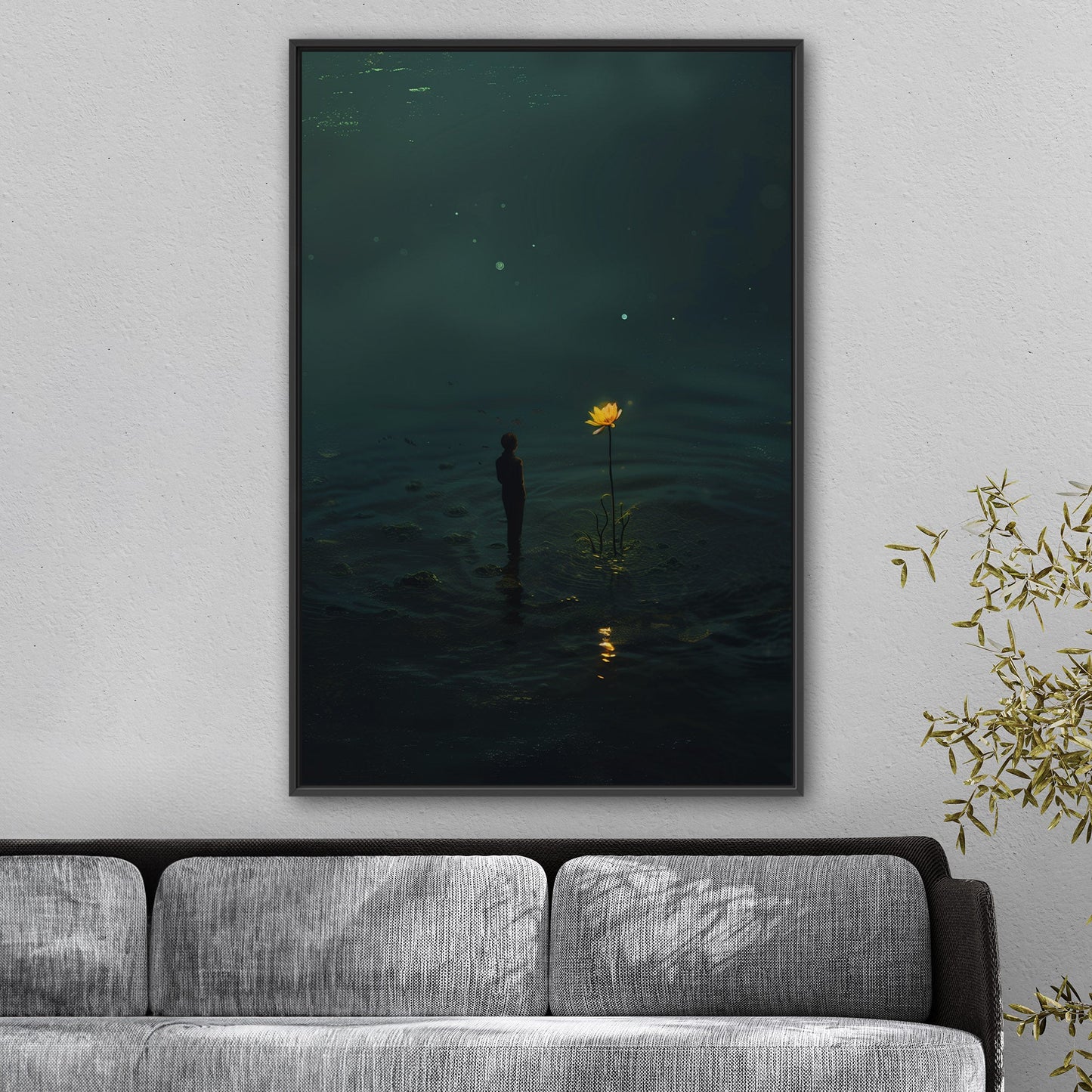 Surreal Image of Man Staring at Giant Dandelion - Hope's Flicker in Despair's Abyss