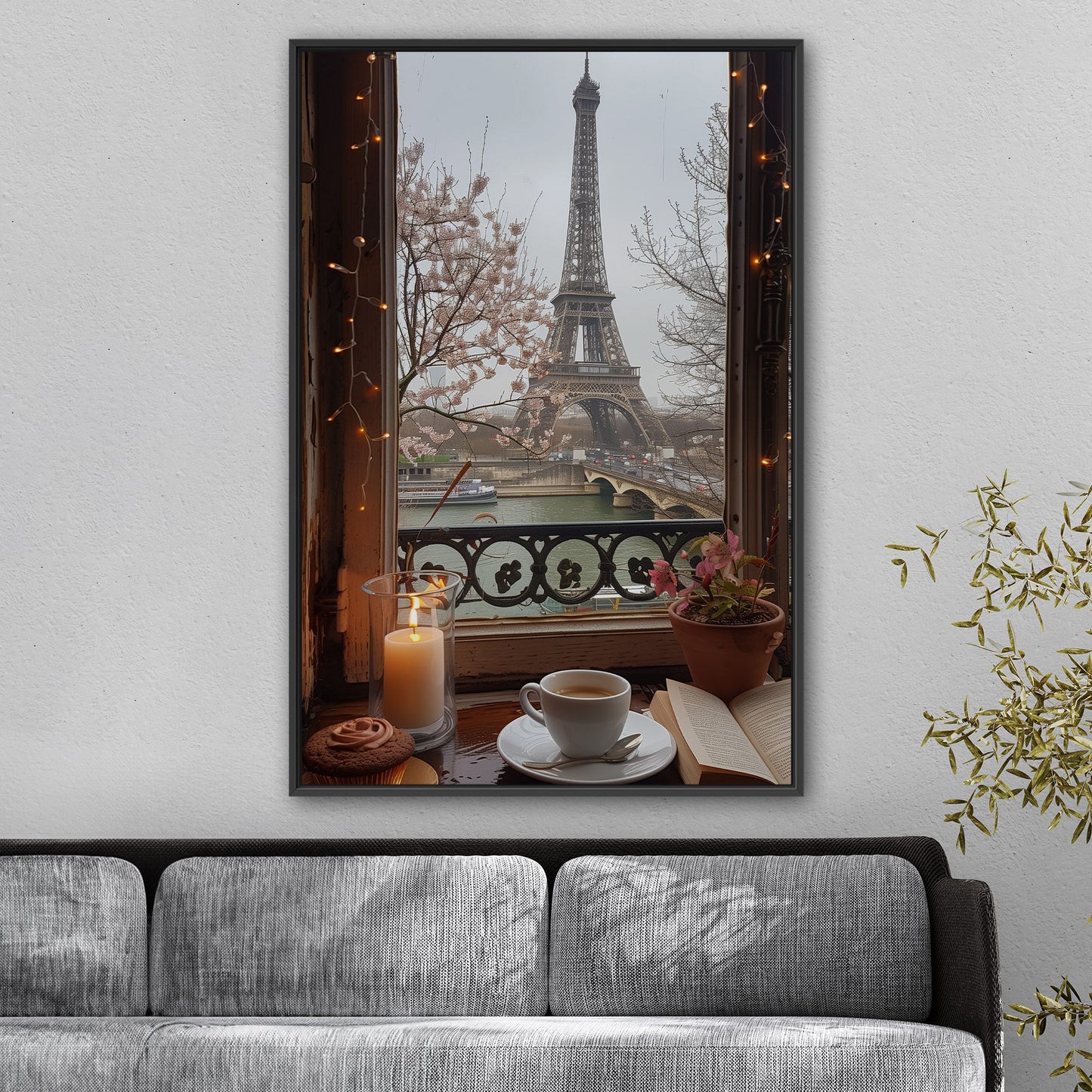 Cozy Paris Cafe Scene with Eiffel Tower View