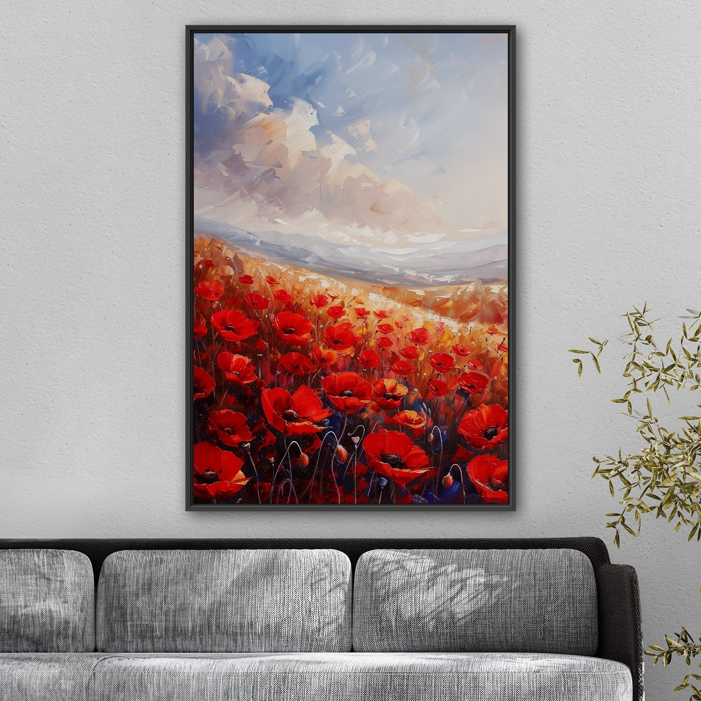 Poppy Field Painting in Minimalist Style - Serene Elegance