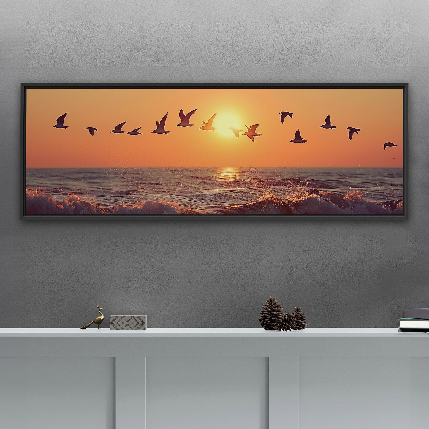 Soothing blend of colors and seagulls - Tranquil Ocean Sunset