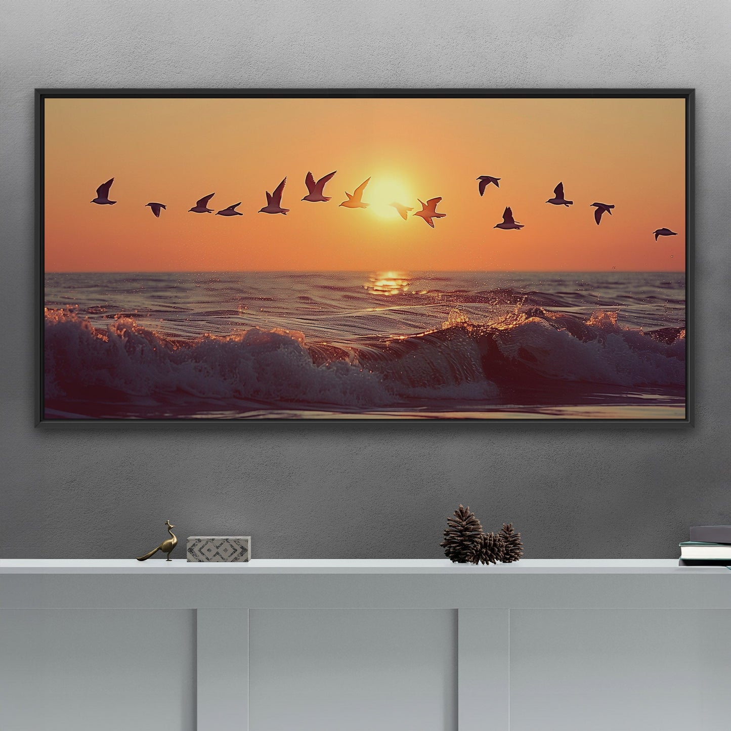 Soothing blend of colors and seagulls - Tranquil Ocean Sunset