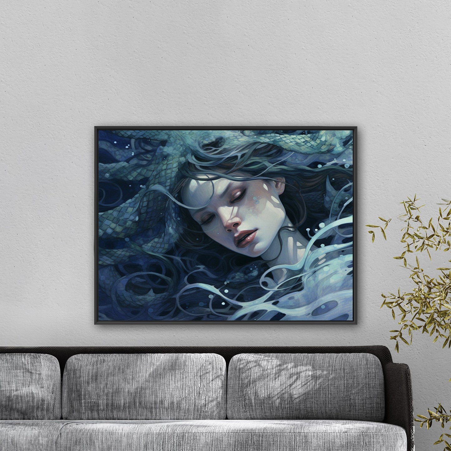 Mermaid Facial Portrait in Watercolor Blues - Mystic Mermaid: Secrets of the Sea