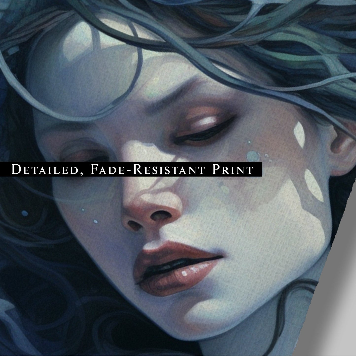 Mermaid Facial Portrait in Watercolor Blues - Mystic Mermaid: Secrets of the Sea