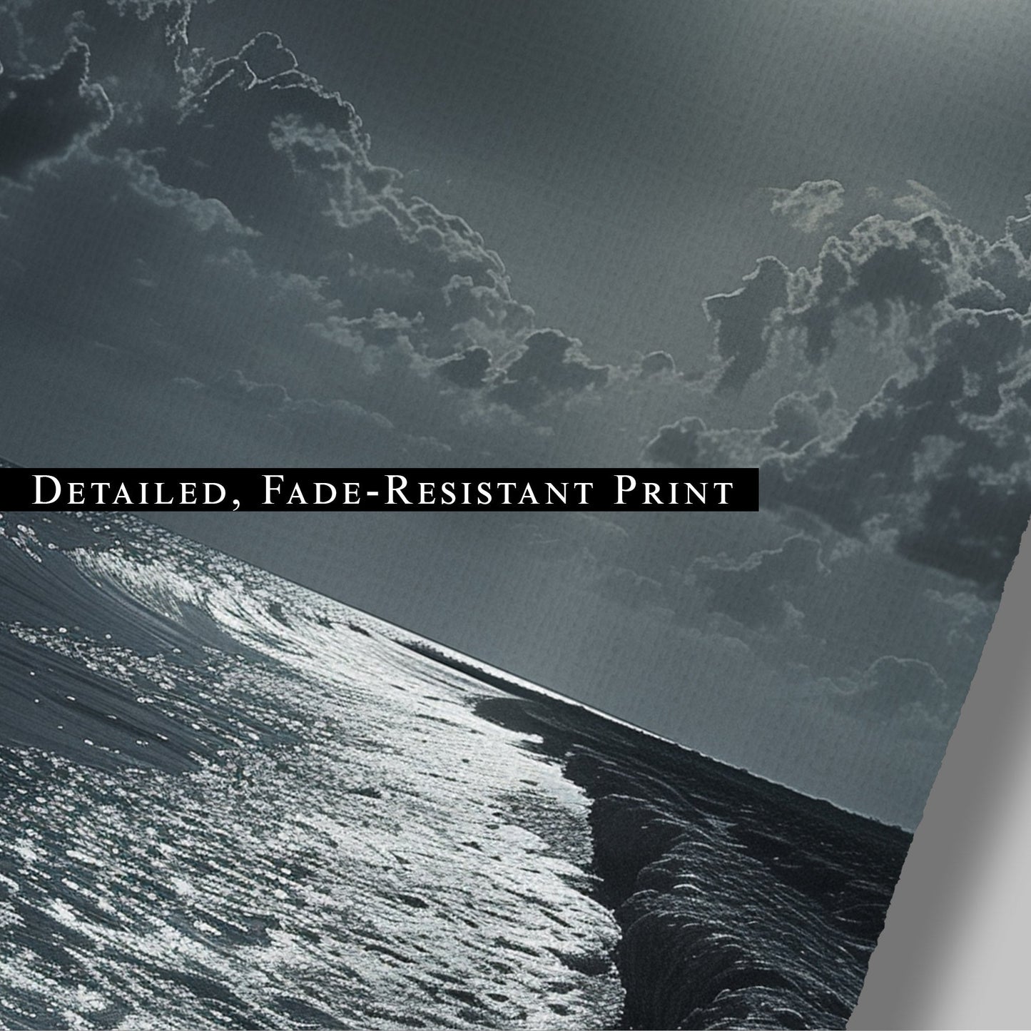 Black and White Photorealistic Shoreline with Moon at Night - Moonlit Serenity