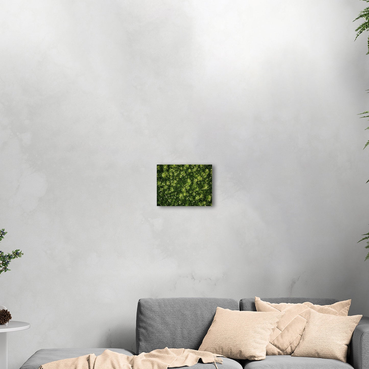 Stunning wall art with lush greens and tiny wildflowers - Enchanted Oasis