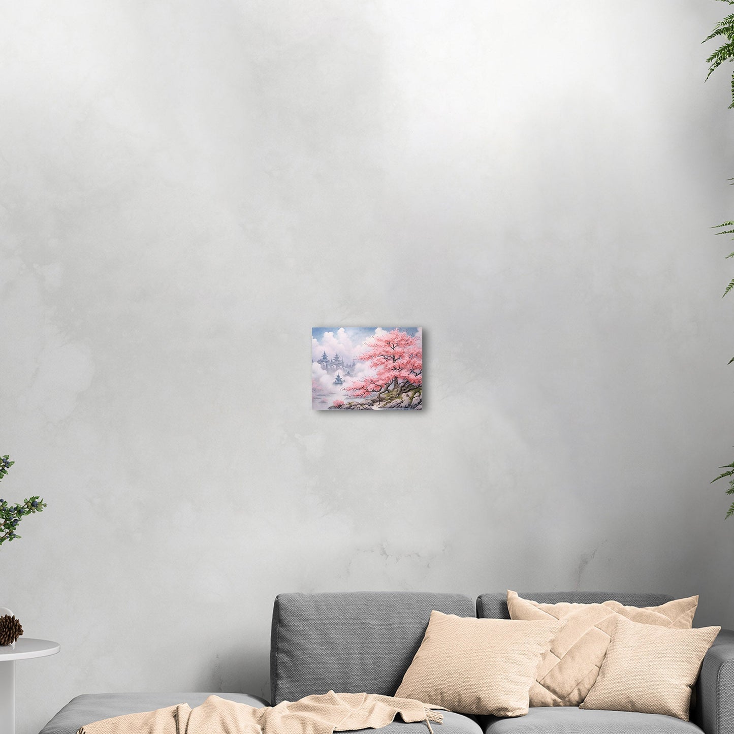 Asian Botanical Watercolor - Cherry Blossom Serenity Zen Garden