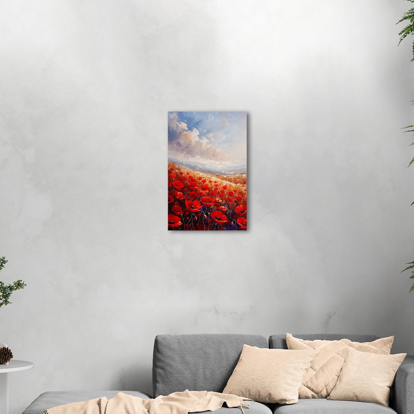 Poppy Field Painting in Minimalist Style - Serene Elegance