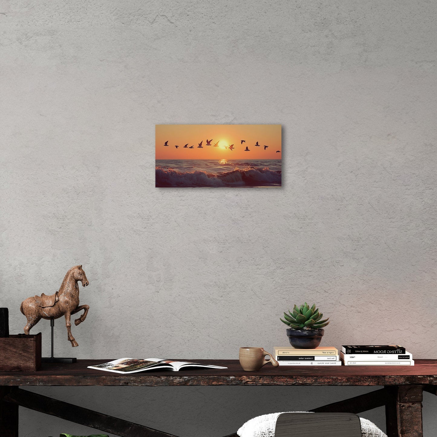 Soothing blend of colors and seagulls - Tranquil Ocean Sunset