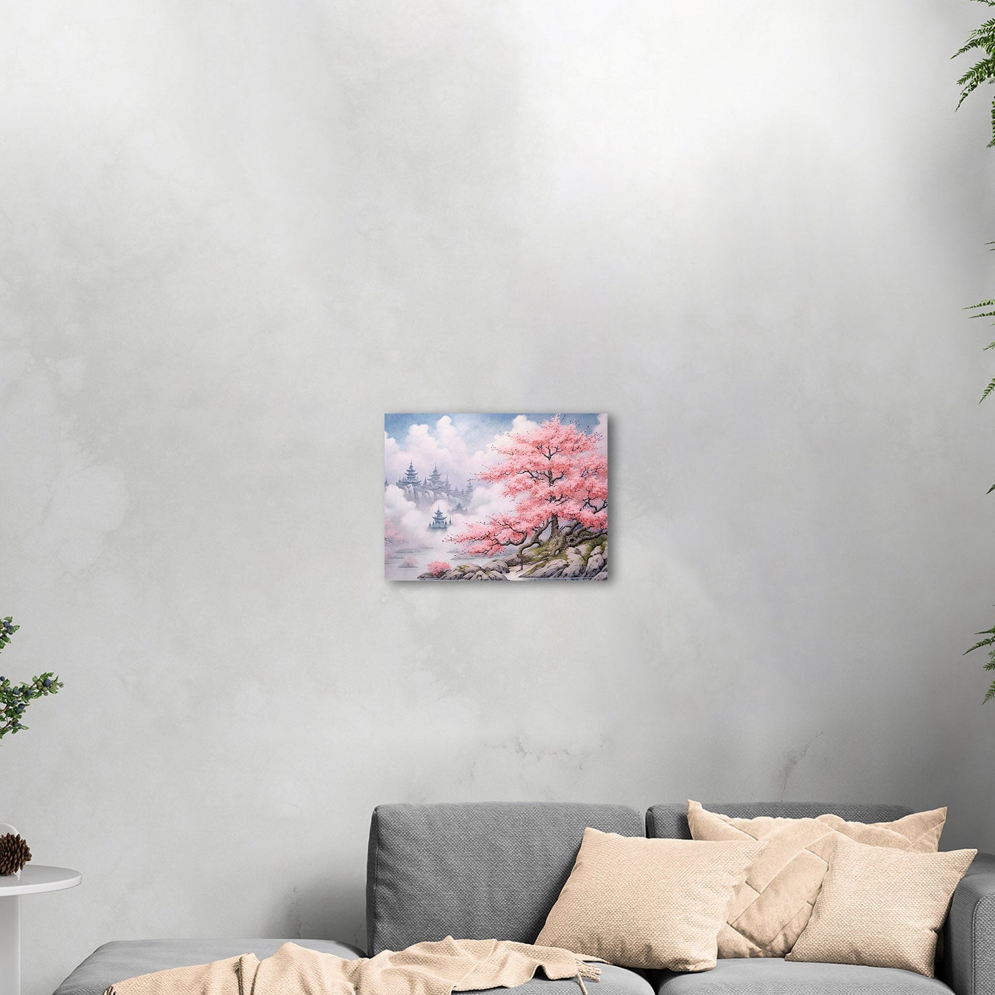 Asian Botanical Watercolor - Cherry Blossom Serenity Zen Garden