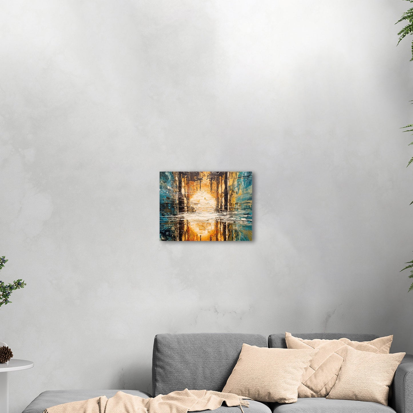 Oil Painting Impressionist Landscape with Sunset Over Water with Reflections - Ethereal Reflections in Distorted Water
