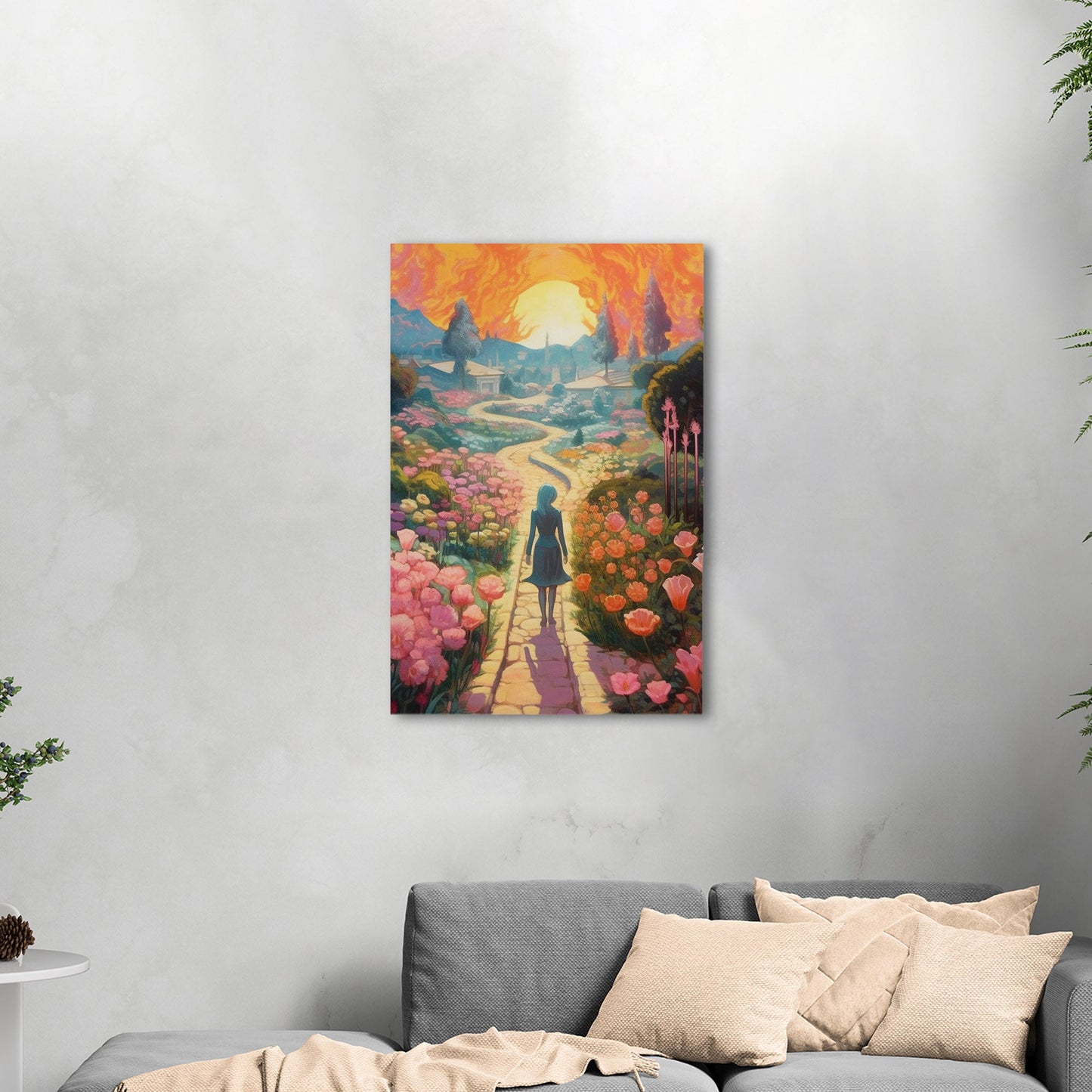 Child's Room Whimsical Fairytale Watercolor Landscape - Enchanted Floral Pathways