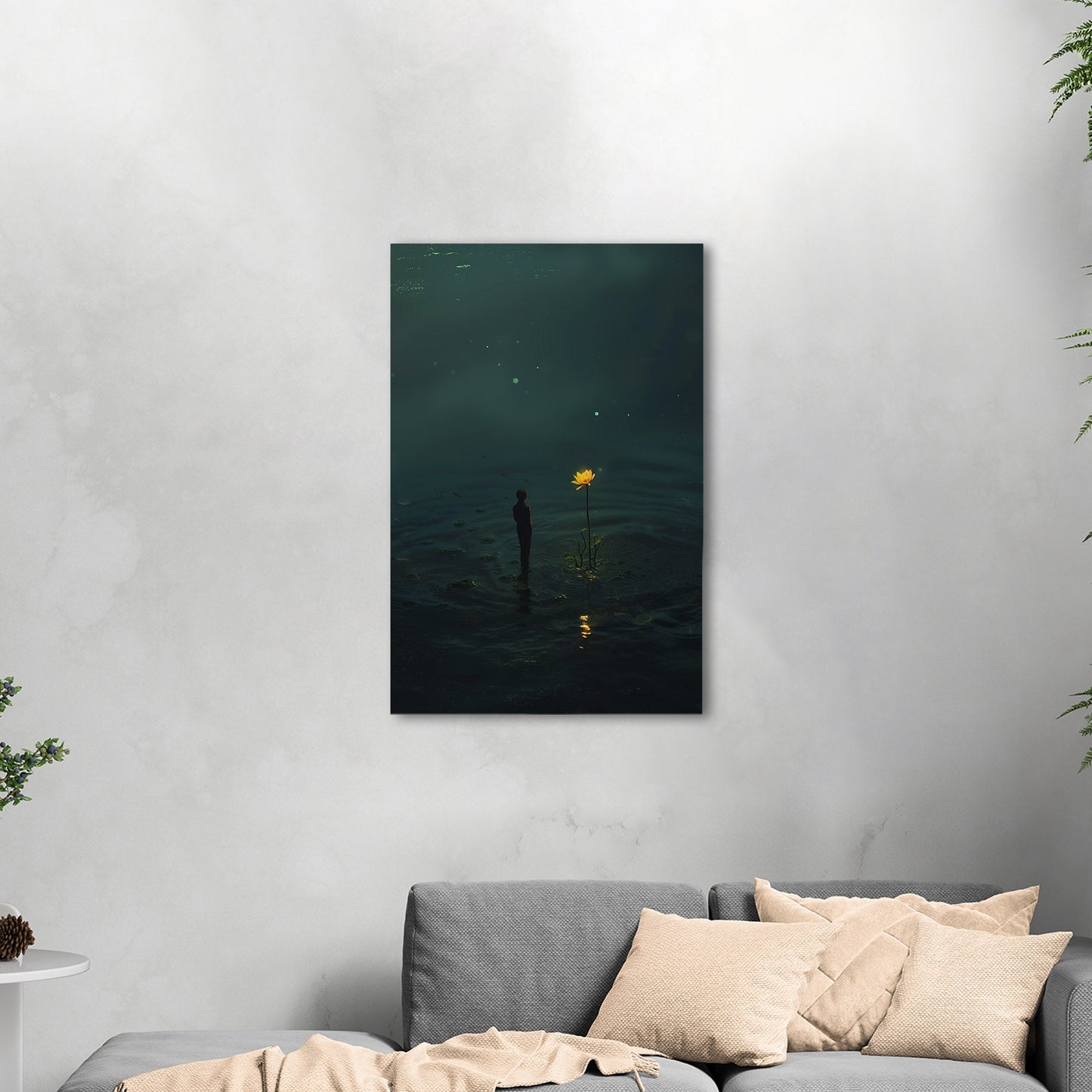 Surreal Image of Man Staring at Giant Dandelion - Hope's Flicker in Despair's Abyss