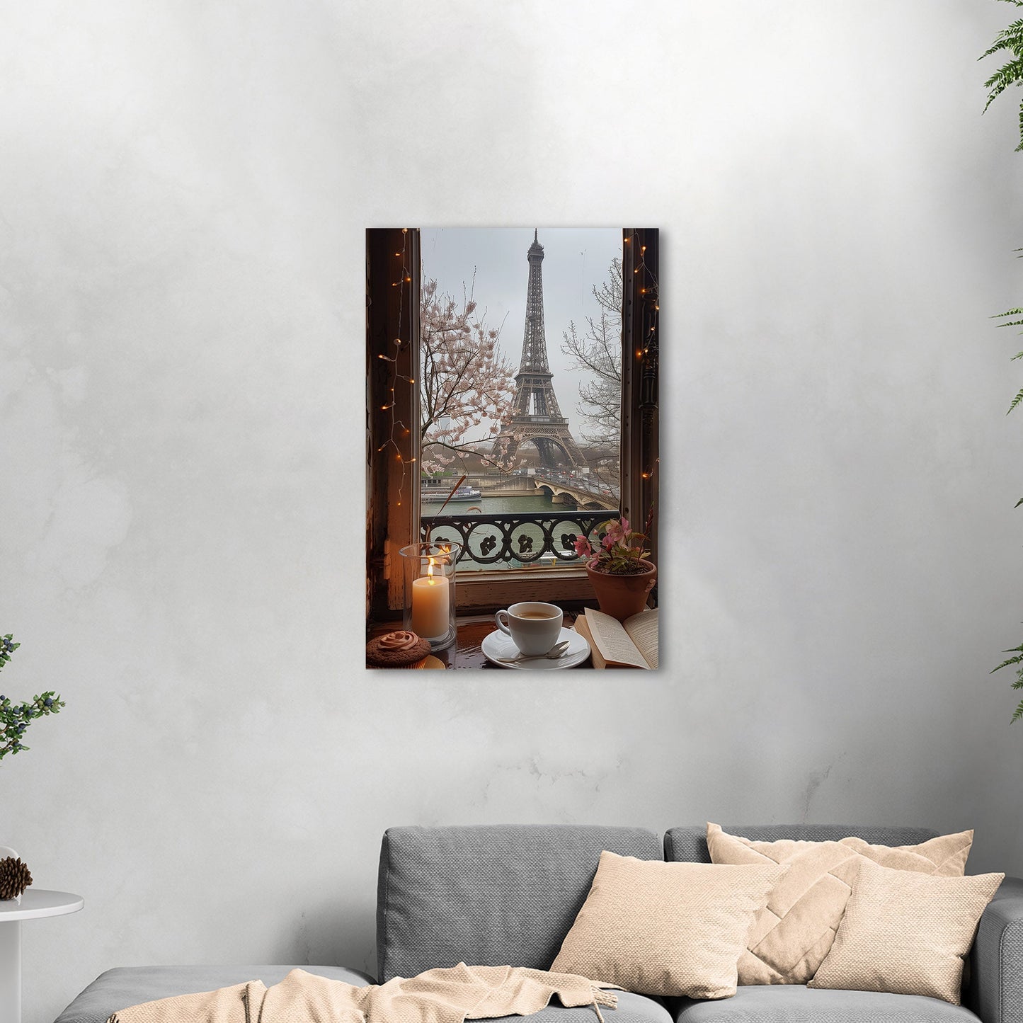 Cozy Paris Cafe Scene with Eiffel Tower View