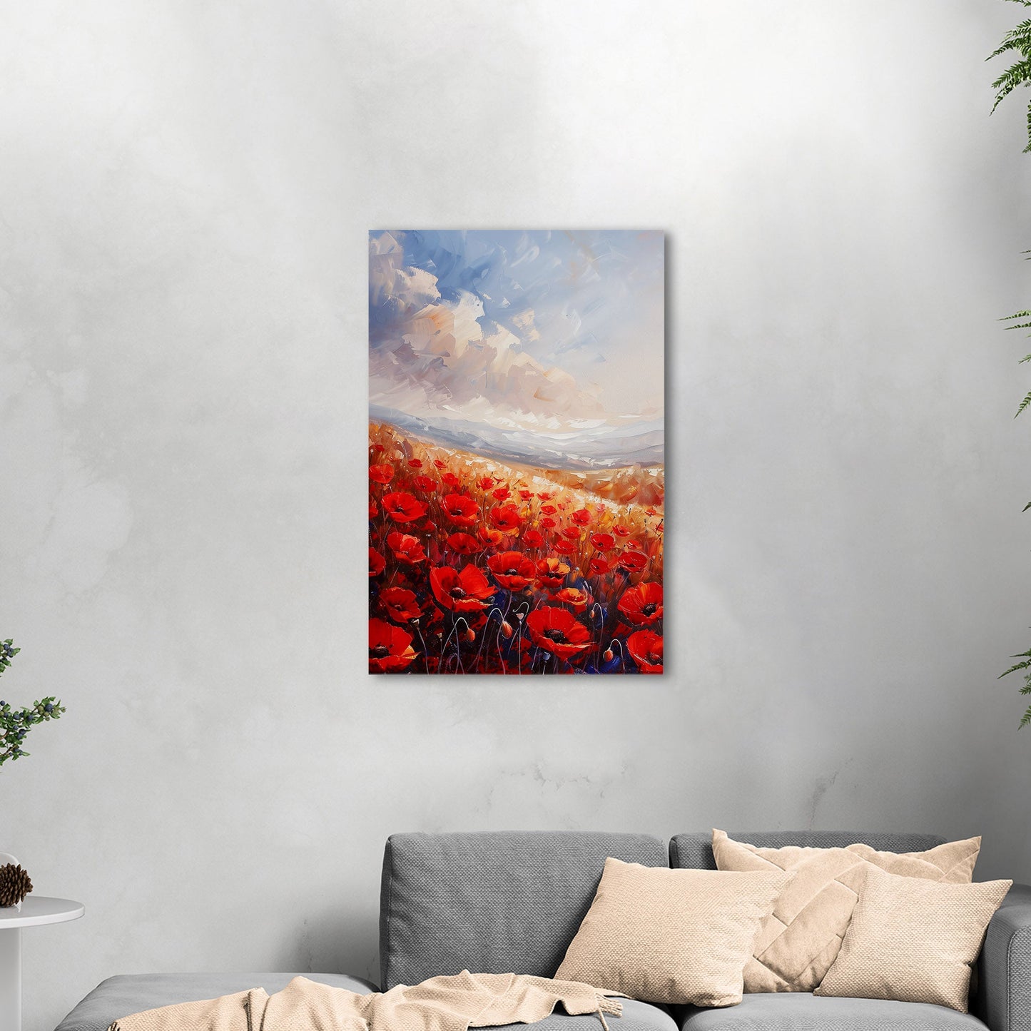 Poppy Field Painting in Minimalist Style - Serene Elegance