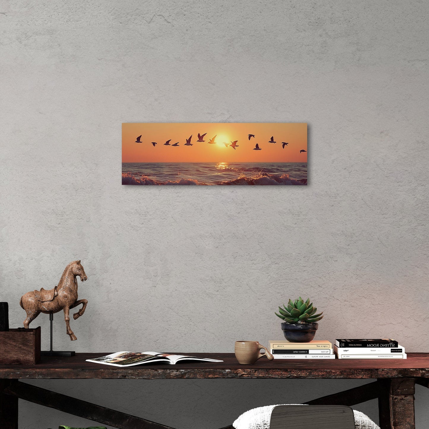 Soothing blend of colors and seagulls - Tranquil Ocean Sunset