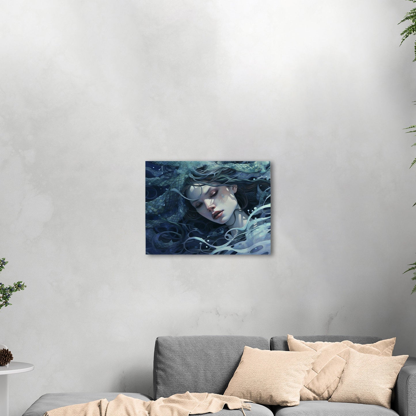 Mermaid Facial Portrait in Watercolor Blues - Mystic Mermaid: Secrets of the Sea