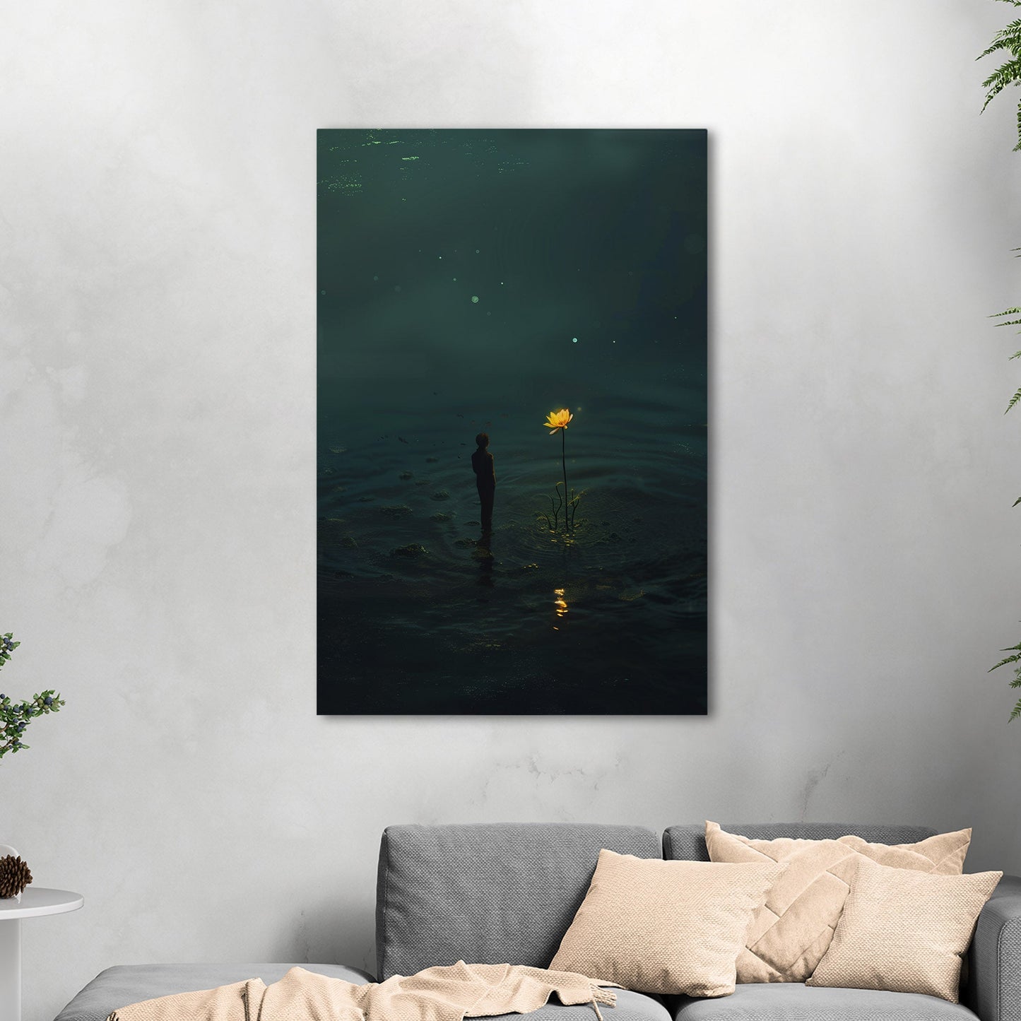 Surreal Image of Man Staring at Giant Dandelion - Hope's Flicker in Despair's Abyss