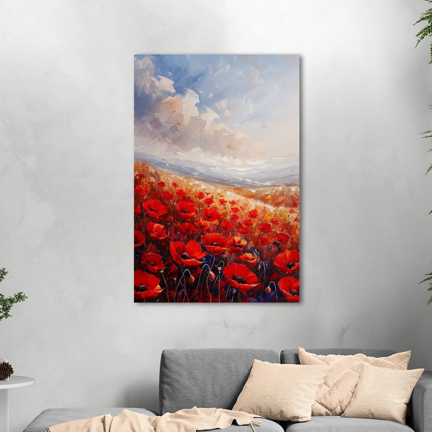 Poppy Field Painting in Minimalist Style - Serene Elegance