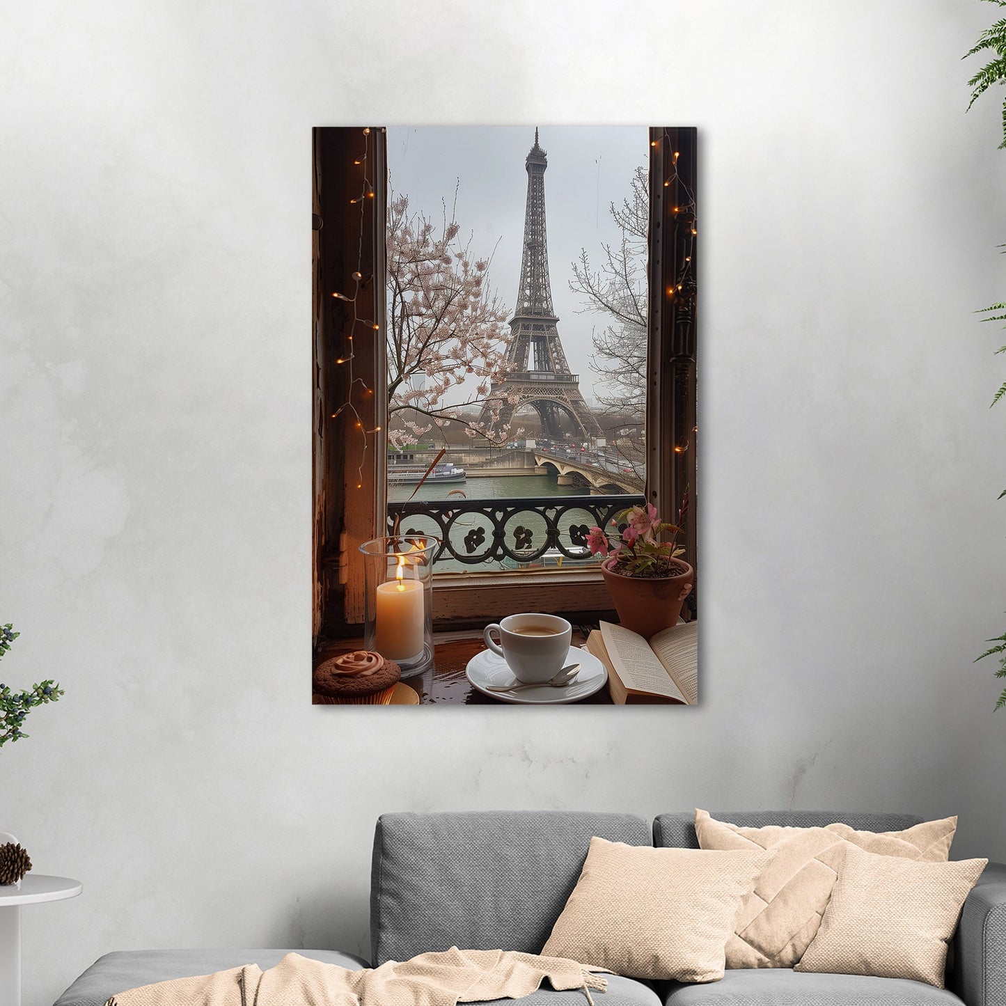Cozy Paris Cafe Scene with Eiffel Tower View