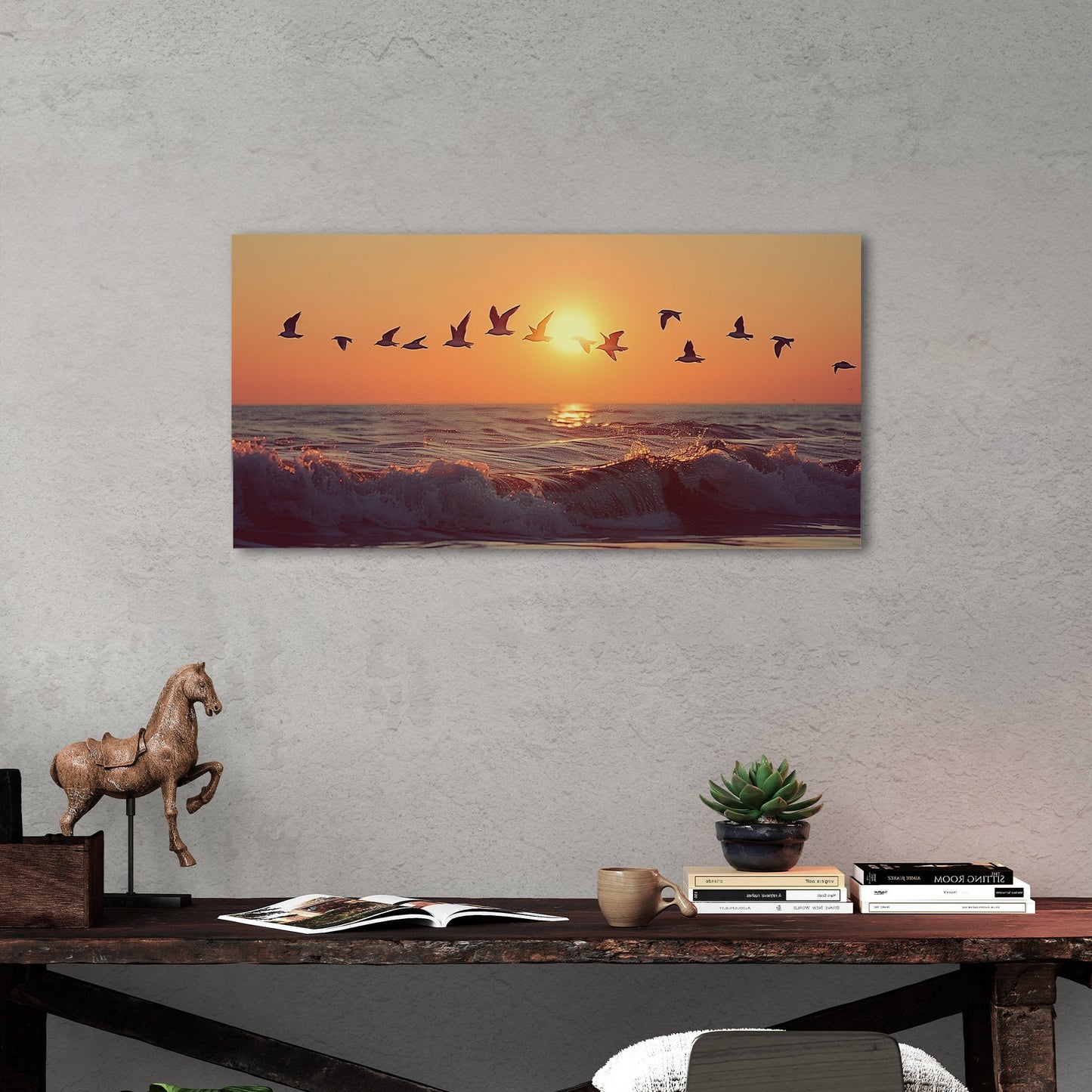 Soothing blend of colors and seagulls - Tranquil Ocean Sunset