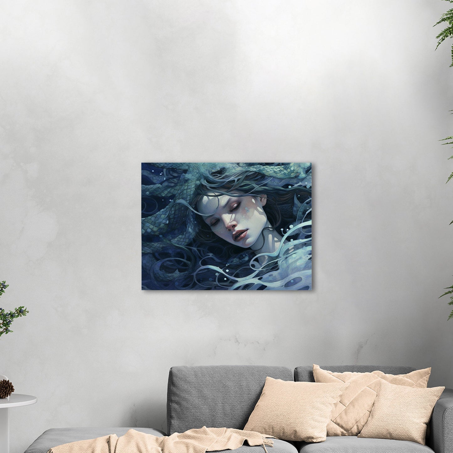 Mermaid Facial Portrait in Watercolor Blues - Mystic Mermaid: Secrets of the Sea
