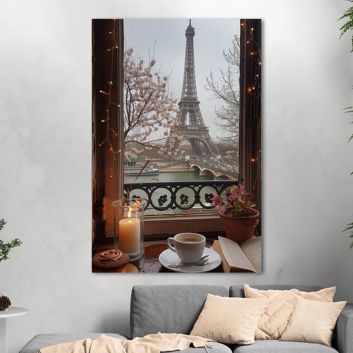Cozy Paris Cafe Scene with Eiffel Tower View