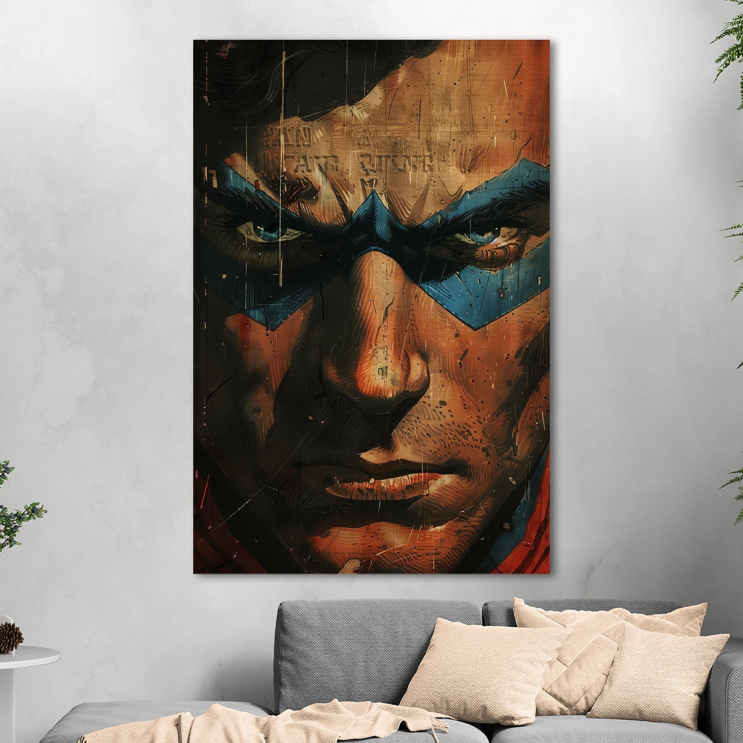 Comicbook style closeup superhero face portrait - Epic Heroic Vintage Comic Closeup Art