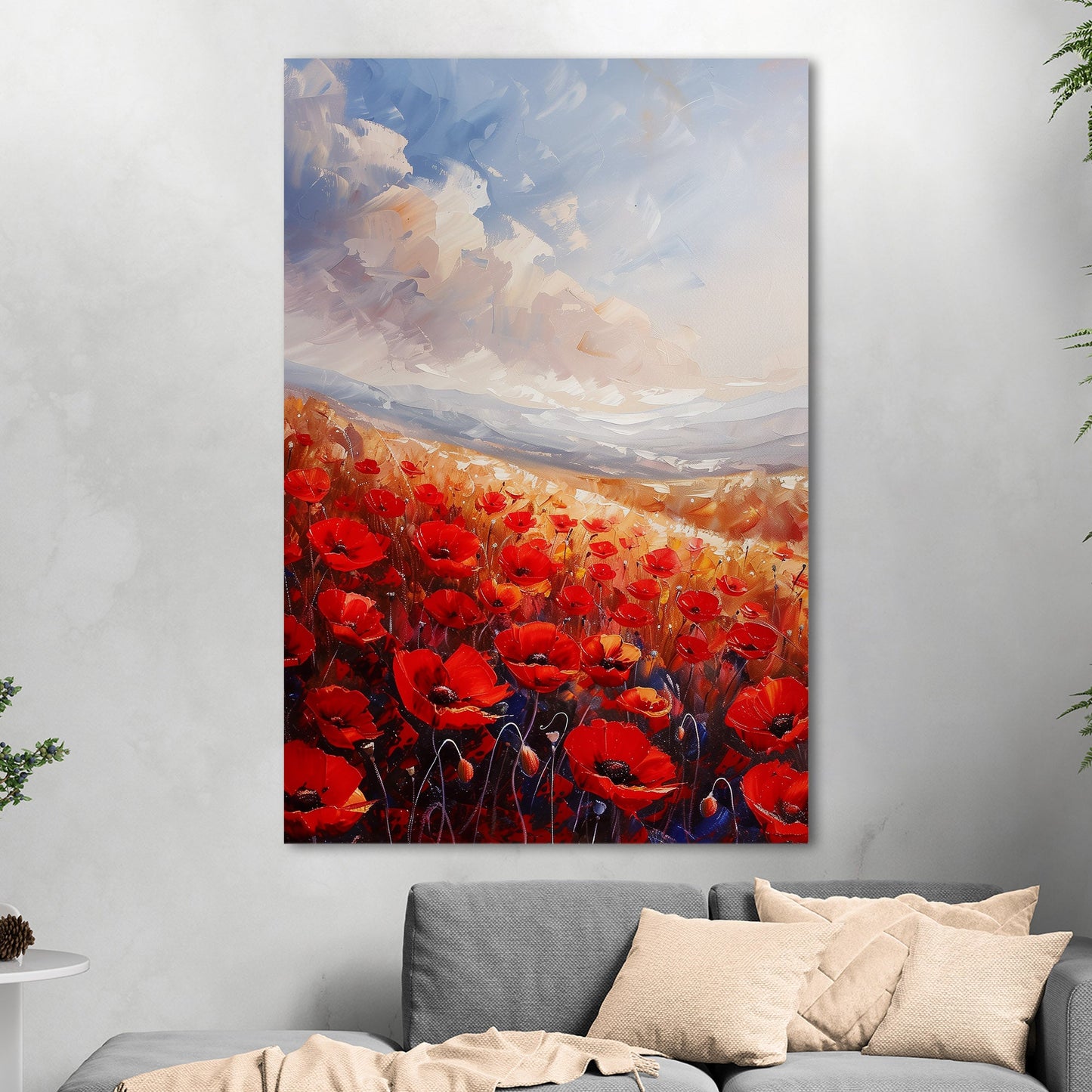 Poppy Field Painting in Minimalist Style - Serene Elegance