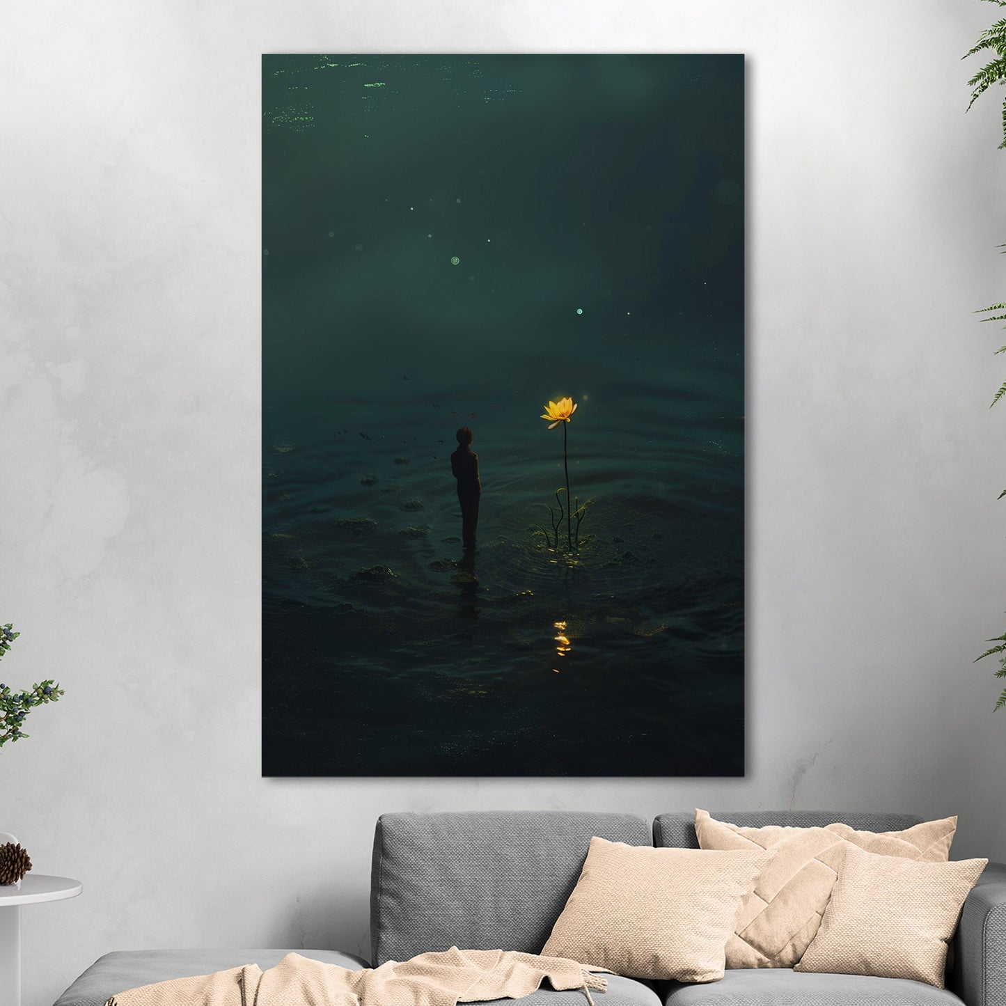 Surreal Image of Man Staring at Giant Dandelion - Hope's Flicker in Despair's Abyss