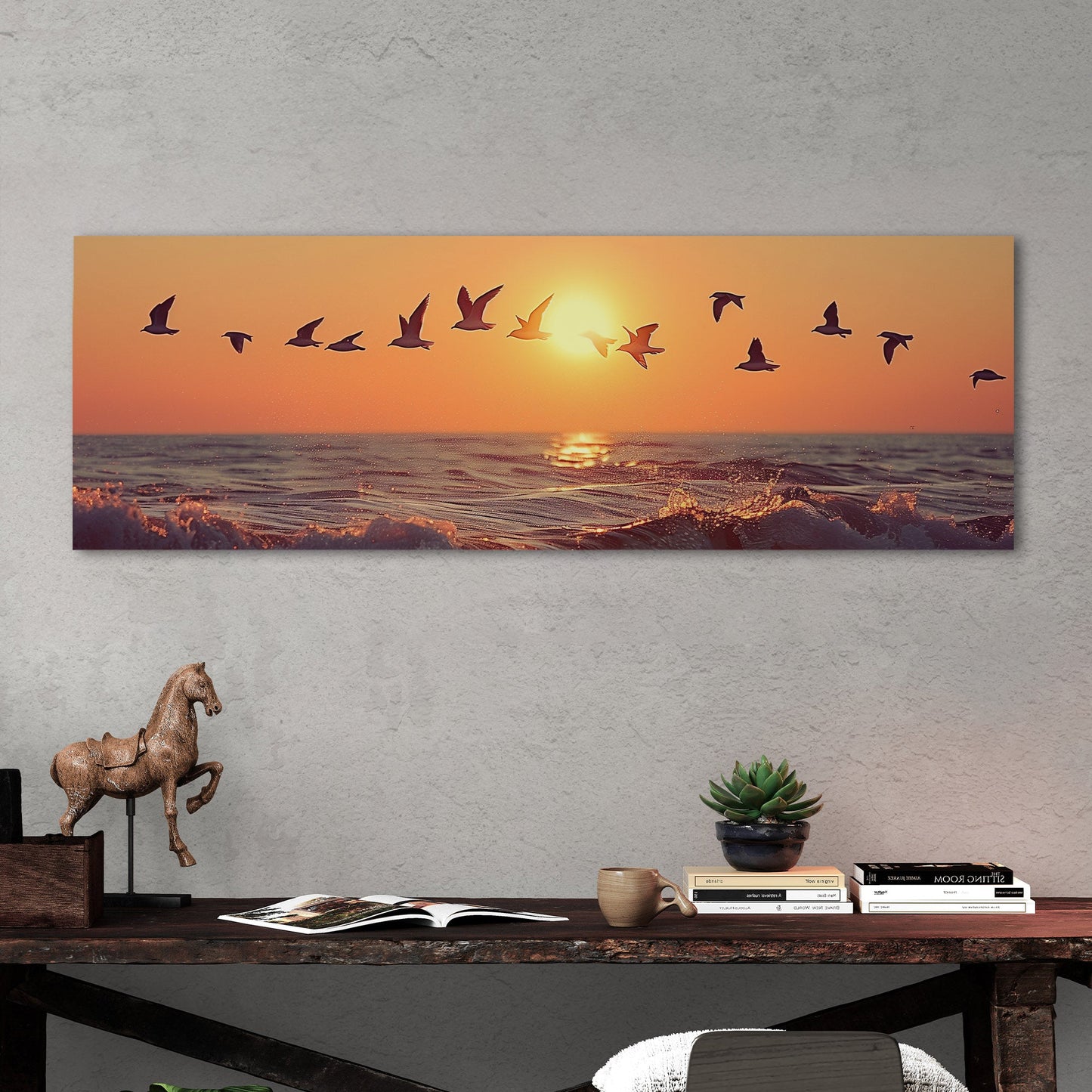 Soothing blend of colors and seagulls - Tranquil Ocean Sunset