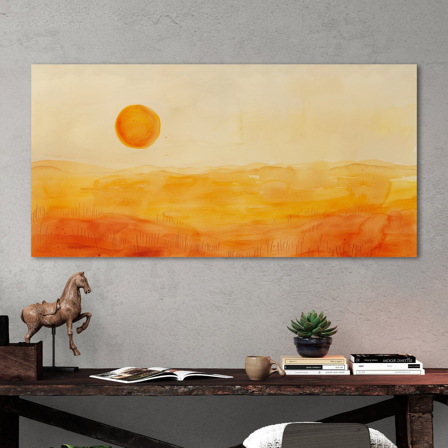 Tranquil desert vista in watercolor - Sunset Serenity