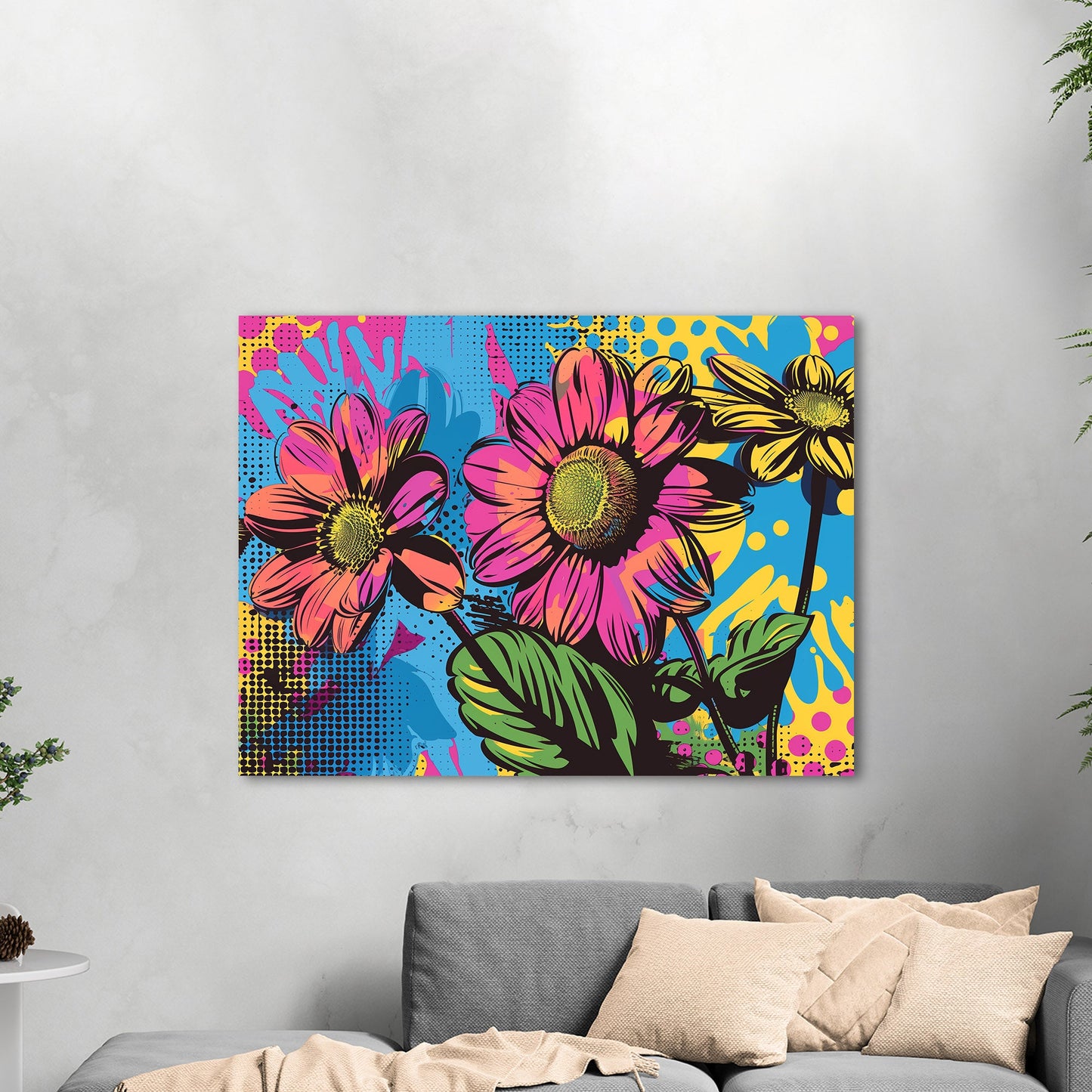 Flowers in Pop Art Printed Style - Blossoms of Creativity