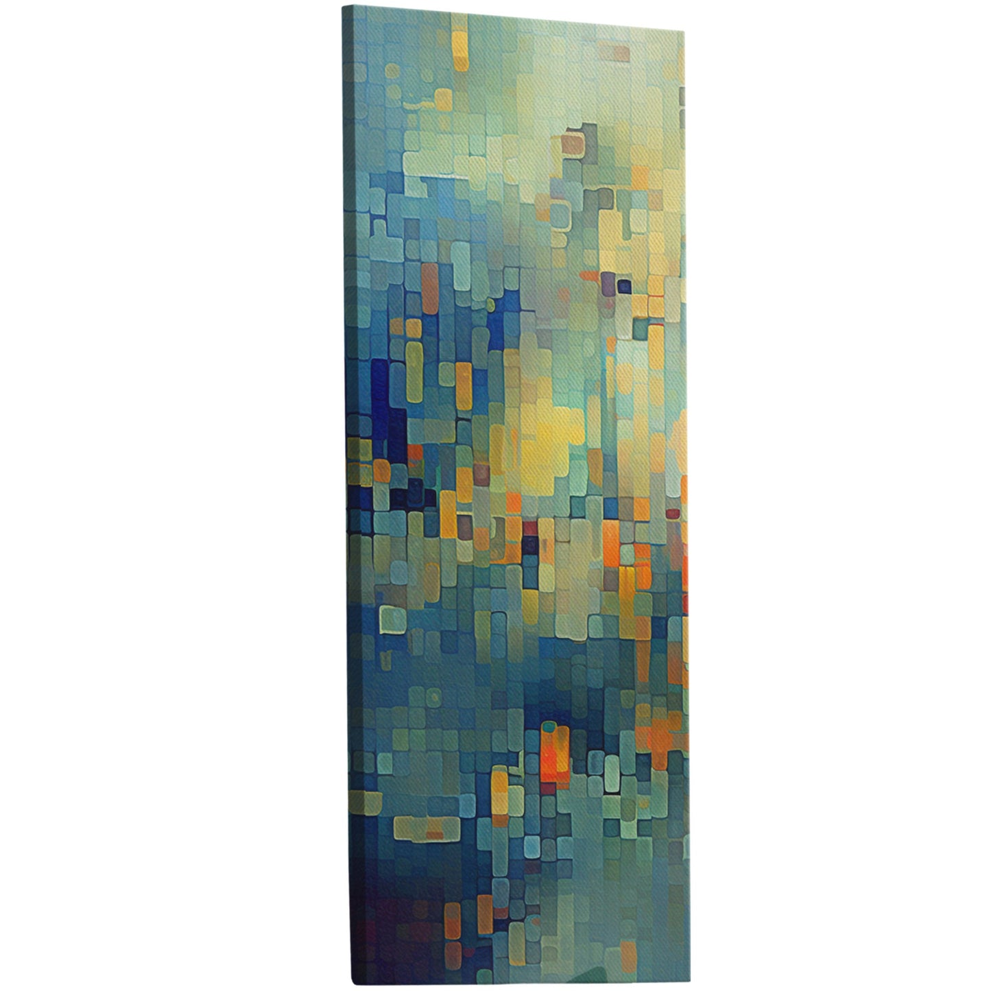 Absract Geometric Painting in Aqua Greens and Yellows -Retro Digital Pixel Art Delight