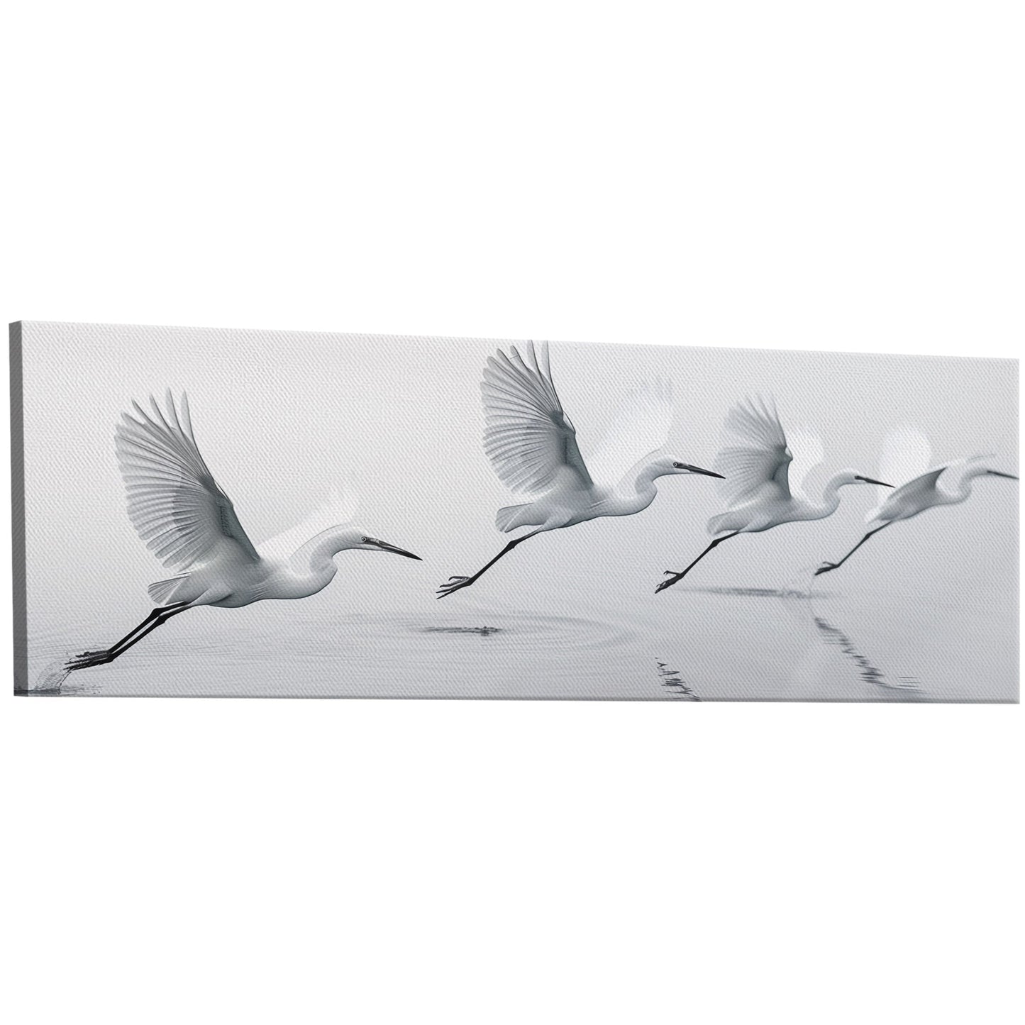 Tranquil egrets flying over calm lake - Serene Avian Elegance