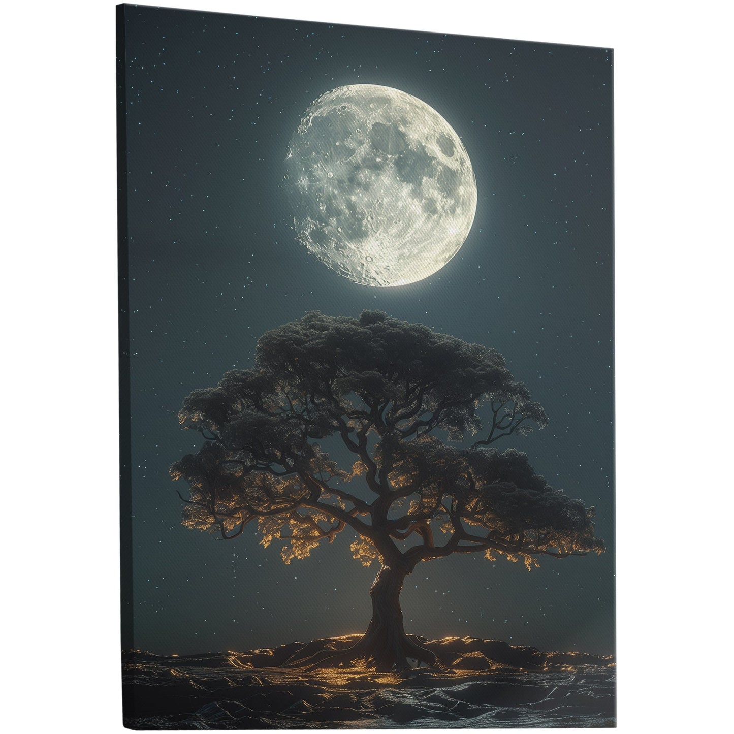Perfect Isolated Tree with Moon at Night - Moonlit Serenity