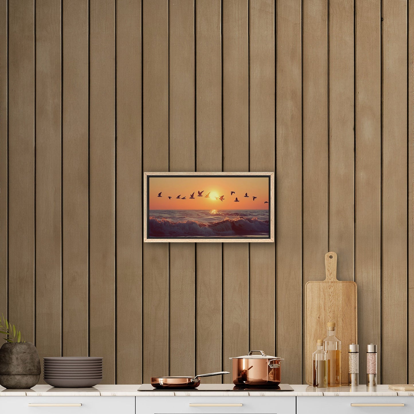 Soothing blend of colors and seagulls - Tranquil Ocean Sunset